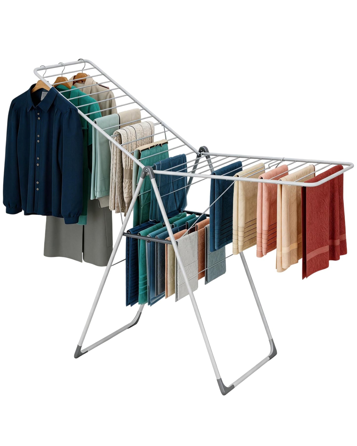 APEXCHASER Clothes Drying Rack, Foldable Drying Rack Clothing, Sturdy Metal Laundry Drying Rack, Height-Adjustable Gullwing, Easy to Fold, Space-Saving, for Indoor Outdoor, White