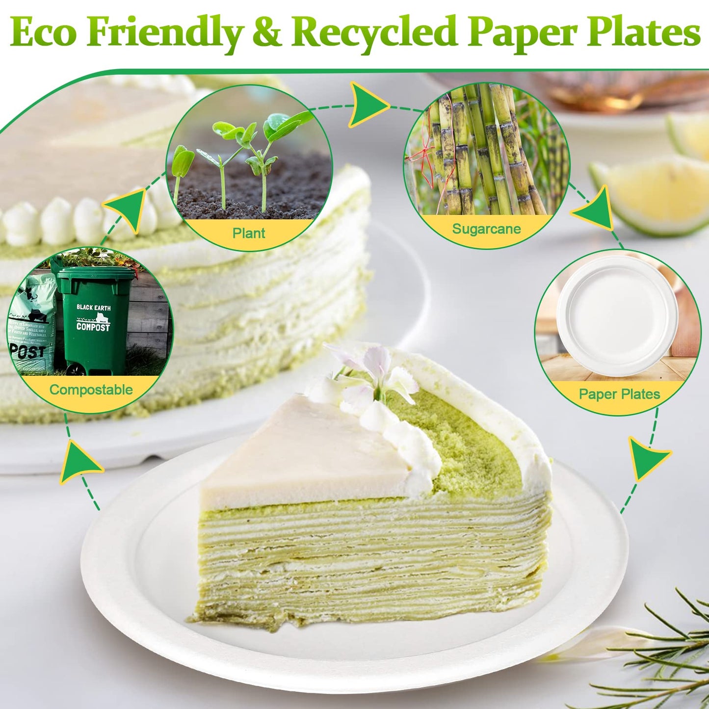 Greconv 300 Pack 6 inch Paper Plates, Small Paper Plates Bulk, Disposable Dessert Paper Plates, Compostable Plates Made from Sugarcane Fibers, Recycled Plates, White