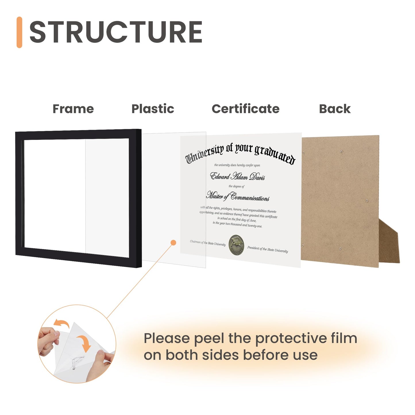 upsimples Certificate Frame with Clear Plexiglass, 8.5 by 11 Picture Diploma Document Degree Frame for Wall and Tabletop, Black, 8 Pack