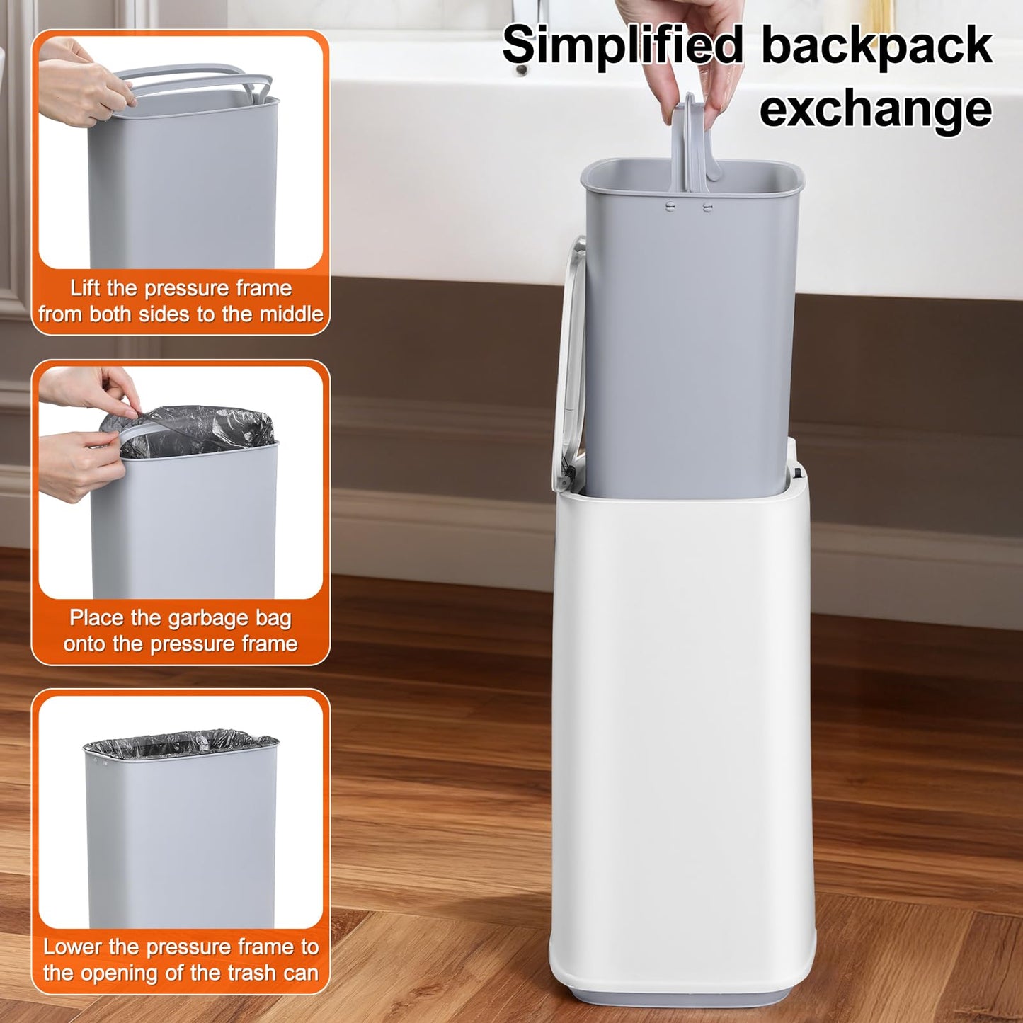 POPMOP White Plastic Mini Trash Can, Toilet Cleaner Stick, Toilet Brush Holder, 36 Refills, 2-Gallon Trash Can with Pop-Out Lid, Suitable for Bathrooms and Small Toilets.