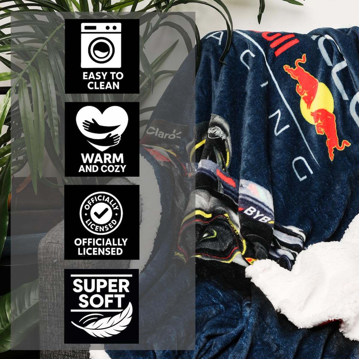 Character World F1 Oracle Red Bull Racing Official Fleece Throw Blanket 47x59 in, Soft Warm Polyester Blanket for Couch, Bed and Travel, Gift for Motorsport Fans