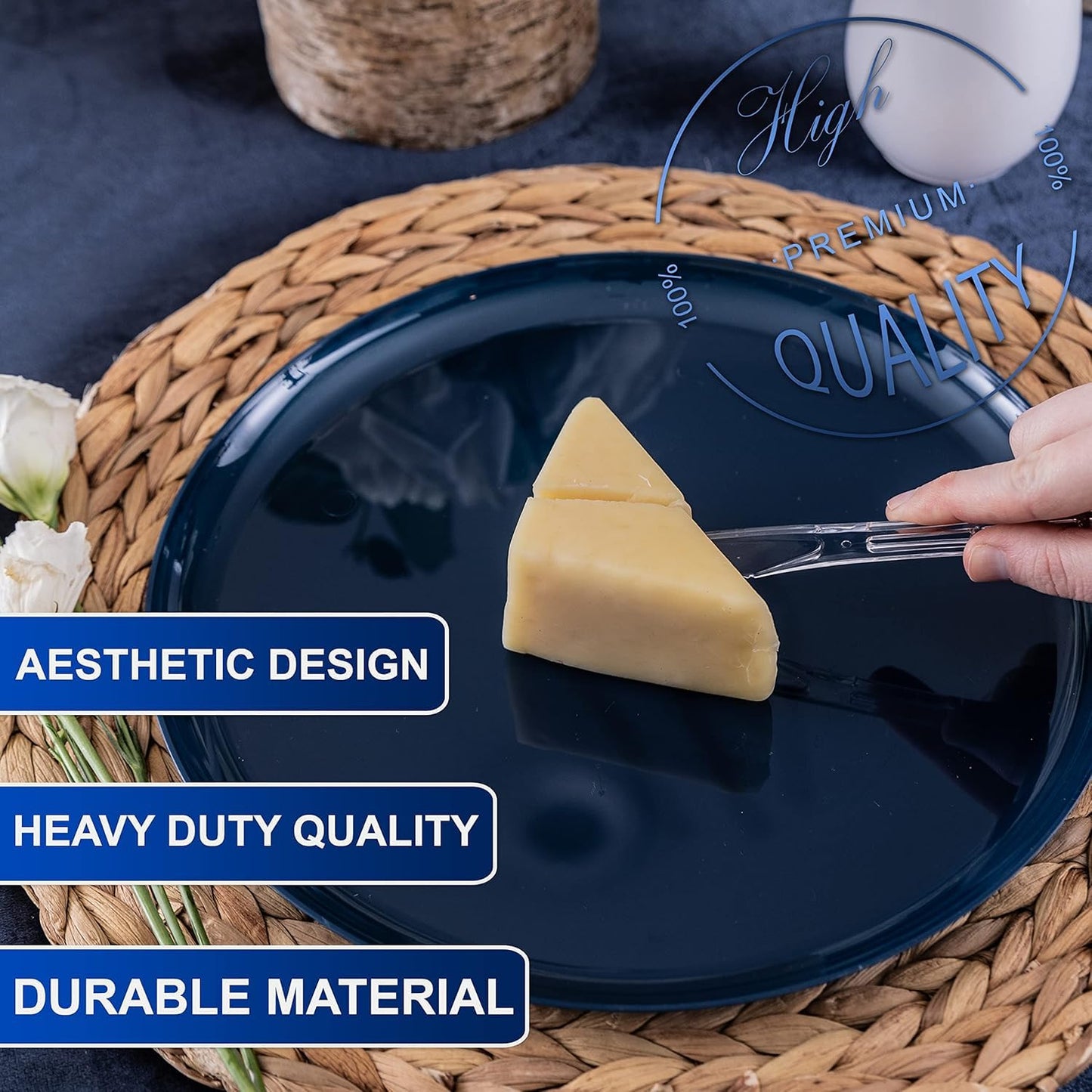 PARTY BARGAINS Disposable Cutlery Set 720-Piece – Sapphire Settings Clear Plastic Forks Spoons Knives – Heavy-Duty Utensils for Parties Catering Weddings & Events – BPA Free