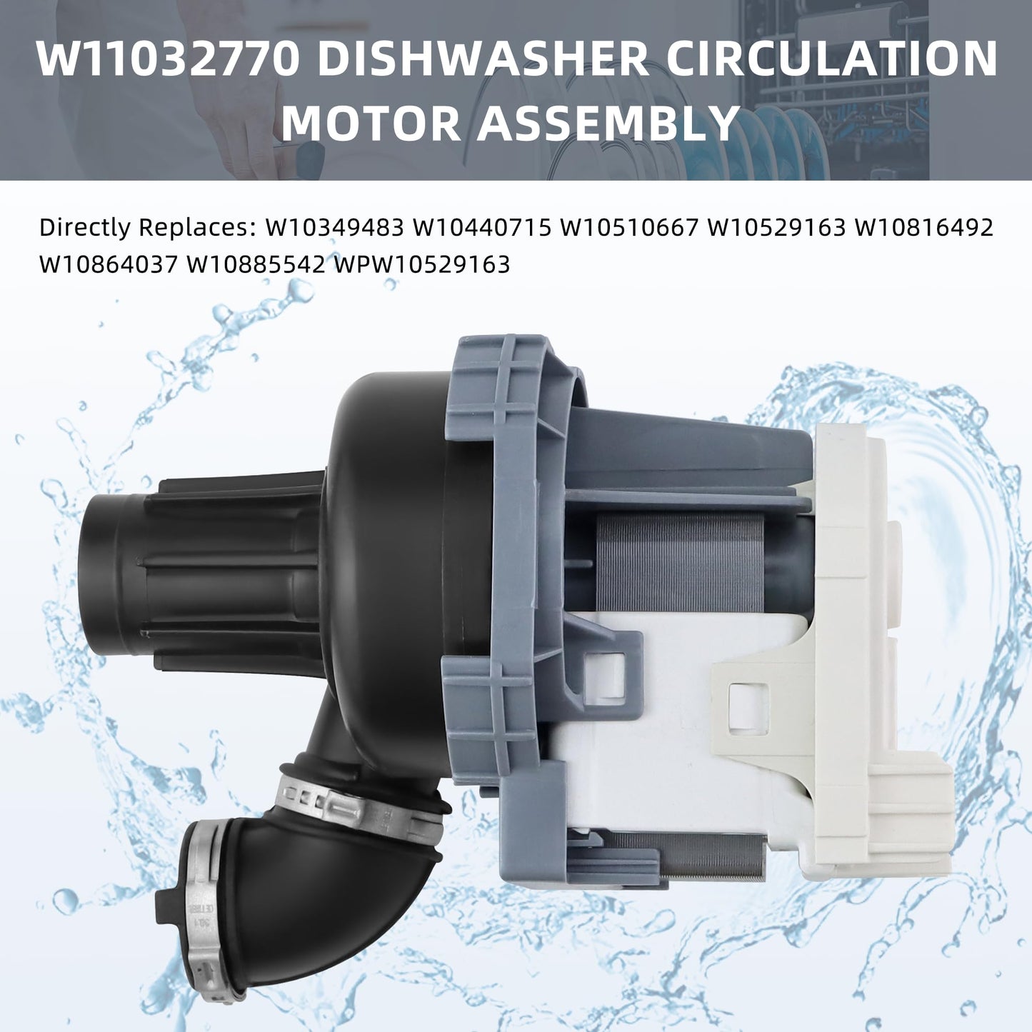 W10529163 W11032770 Circulation Pump W10885542 Dishwasher Pump and Motor Assembly Compatible with Whirlpool Kenmore Kitchen.aid Dishwashers by AMI PARTS