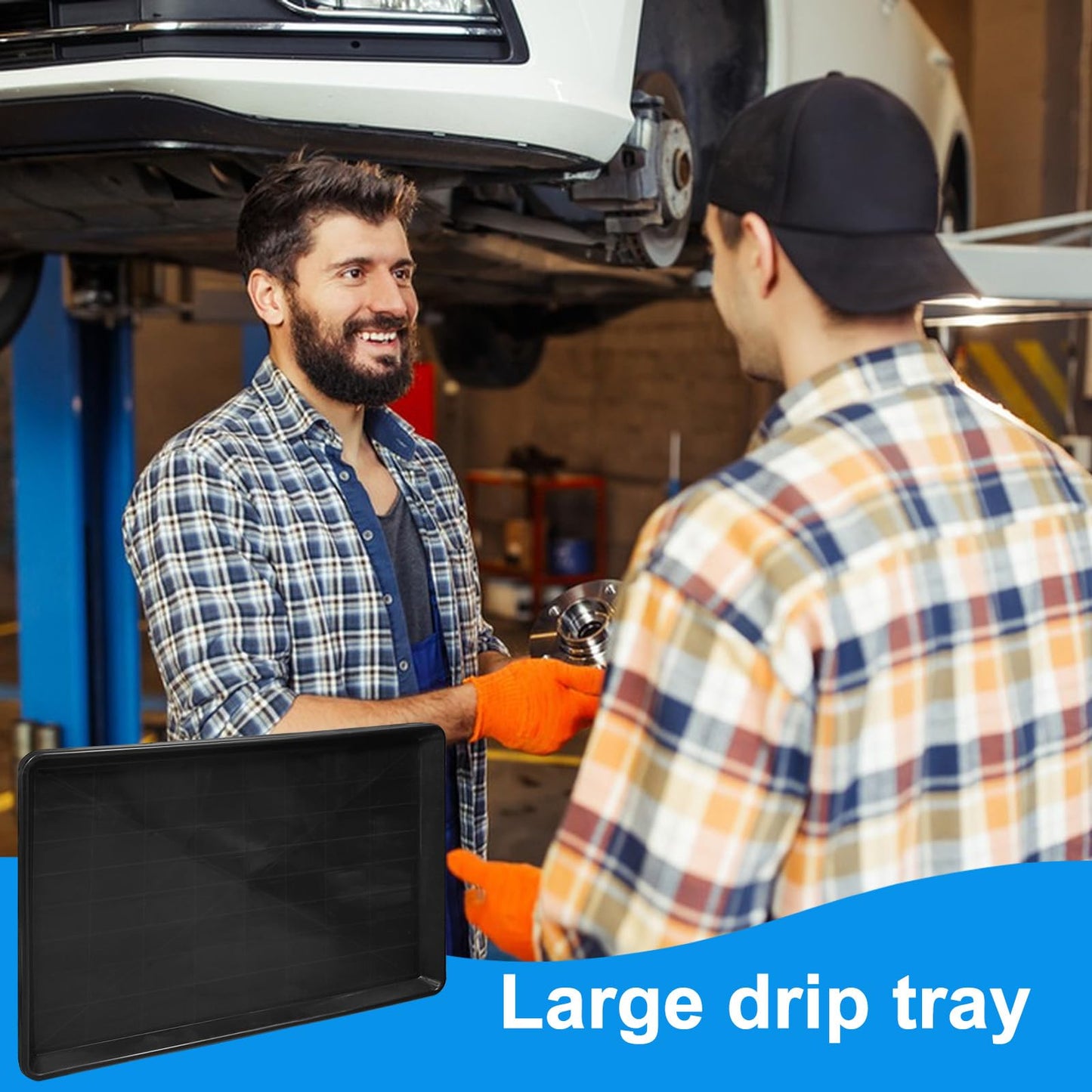 Hlimior 3Pcs Extra Large Auto Oil Drip Pan- 35.4 x 24 x1.6 Inches Oil Drip Tray for Under Car Plastic Oil Tray,Oil Catch Pan Replacement Tray to Keep Garage Floor Show Room Driveway Safe and Clean
