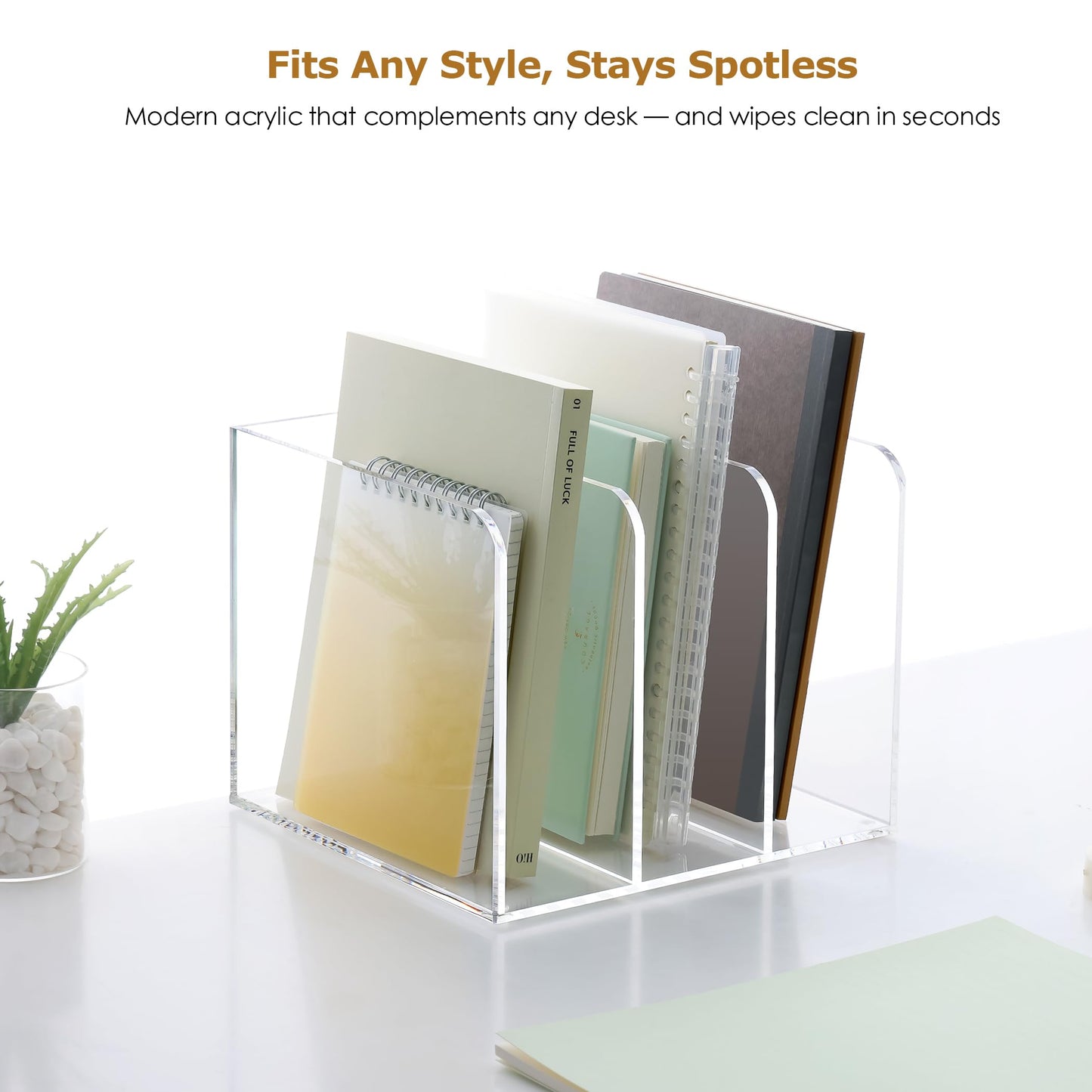 SANRUI Clear Acrylic File Organizer - 3 Compartments Magazine Holder, Vertical File Sorter for Home Office/Classroom/Dorm, Non-Slip Desk File Rack, No Assembly Required, B5 Size