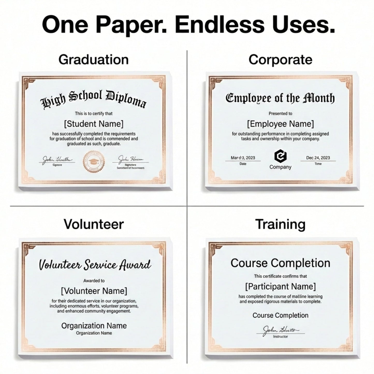 PaperDirect Majestic Specialty Certificates, 50 Sheets 28lb White Paper, 8½" x 11", Embossed Copper Foil Accents, Perfect for Awards, Students, Employees, Volunteers, Course Completion, Diplomas