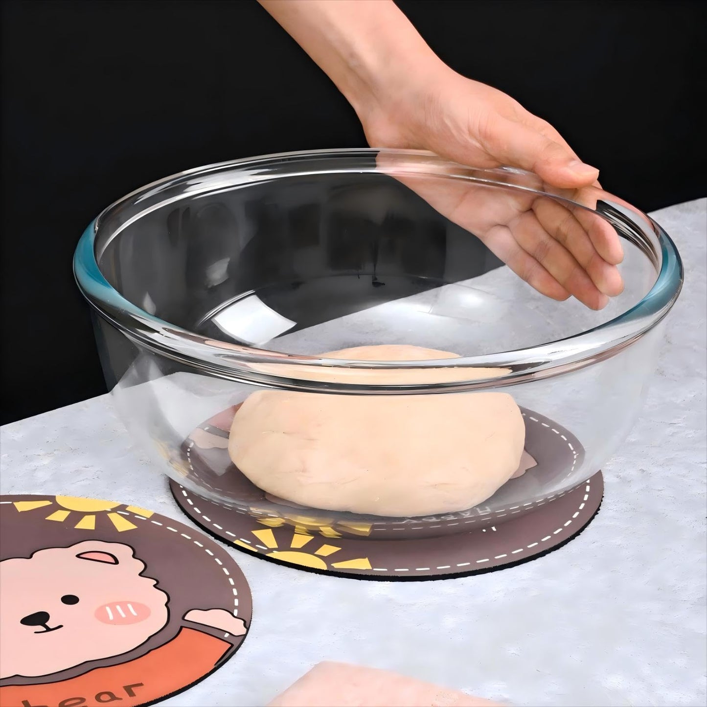 BECFISH Large Borosilicate Glass Mixing Bowls, Set of 2 (6.4QT, 3.7QT) - Heavy-Duty, Stackable & Lead-Free. Oven, Microwave, Dishwasher & Freezer Safe. Ideal for Sourdough, Baking, Prepping, Serving.