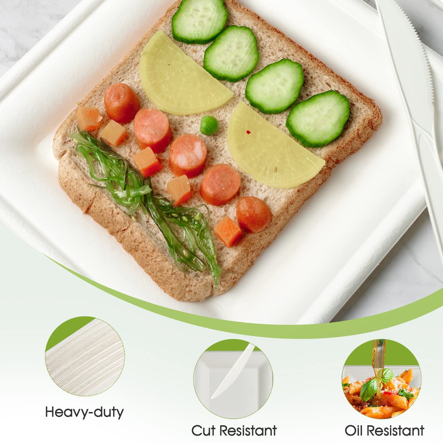 ECOLipak 150 Pieces Compostable Square Paper Plates, 10 inch Disposable Plates Square, Eco-friendly Biodegradable Sugarcane Bagasse Plates for Party Dinner Birthday