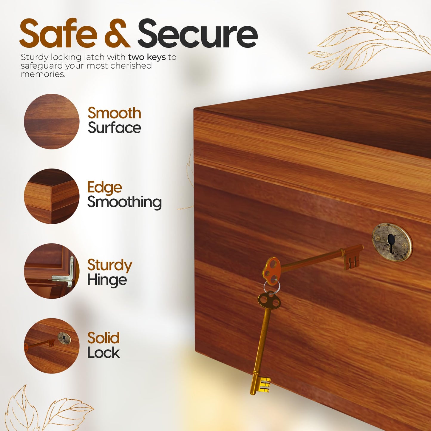 LUSH & STYLE Acacia Wooden Box, Keepsake With Hinged lid and locking keys, Decorative, Memory, Wooden Storage Boxes, Customizable With Adjustable Tray,keepsake trunk (Divider Model) Large 11x9x5 Inch
