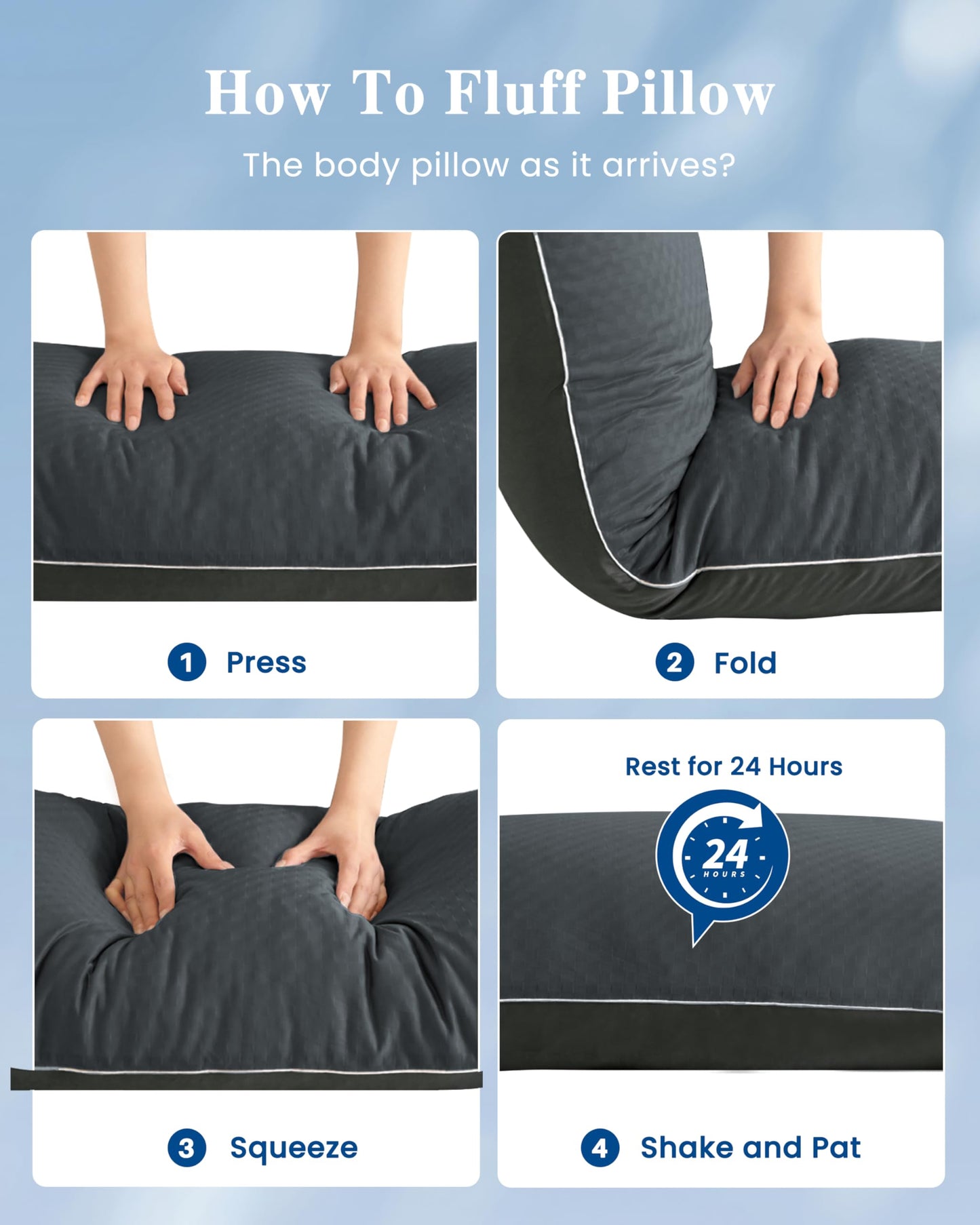 YZ HOME Cooling Body Pillow for Adults- Pillow Insert with Shredded Blue Memory Foam, Soft Support for Side Sleeper, Pregnant Women，Back Pain Relief, Washable Pillowcase (20x54 Inch, Dark Gray)