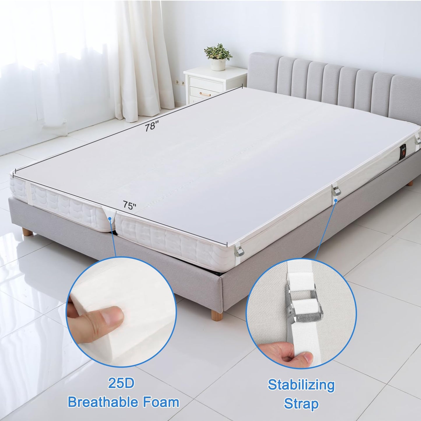 odesoy Upgrade 3-in-1 Bed Bridge Twin to King Bed Converter with Fitted Sheet- Mattress Gap Filler King Bed-with Sheet Strap Set 78"x 75"-Patent