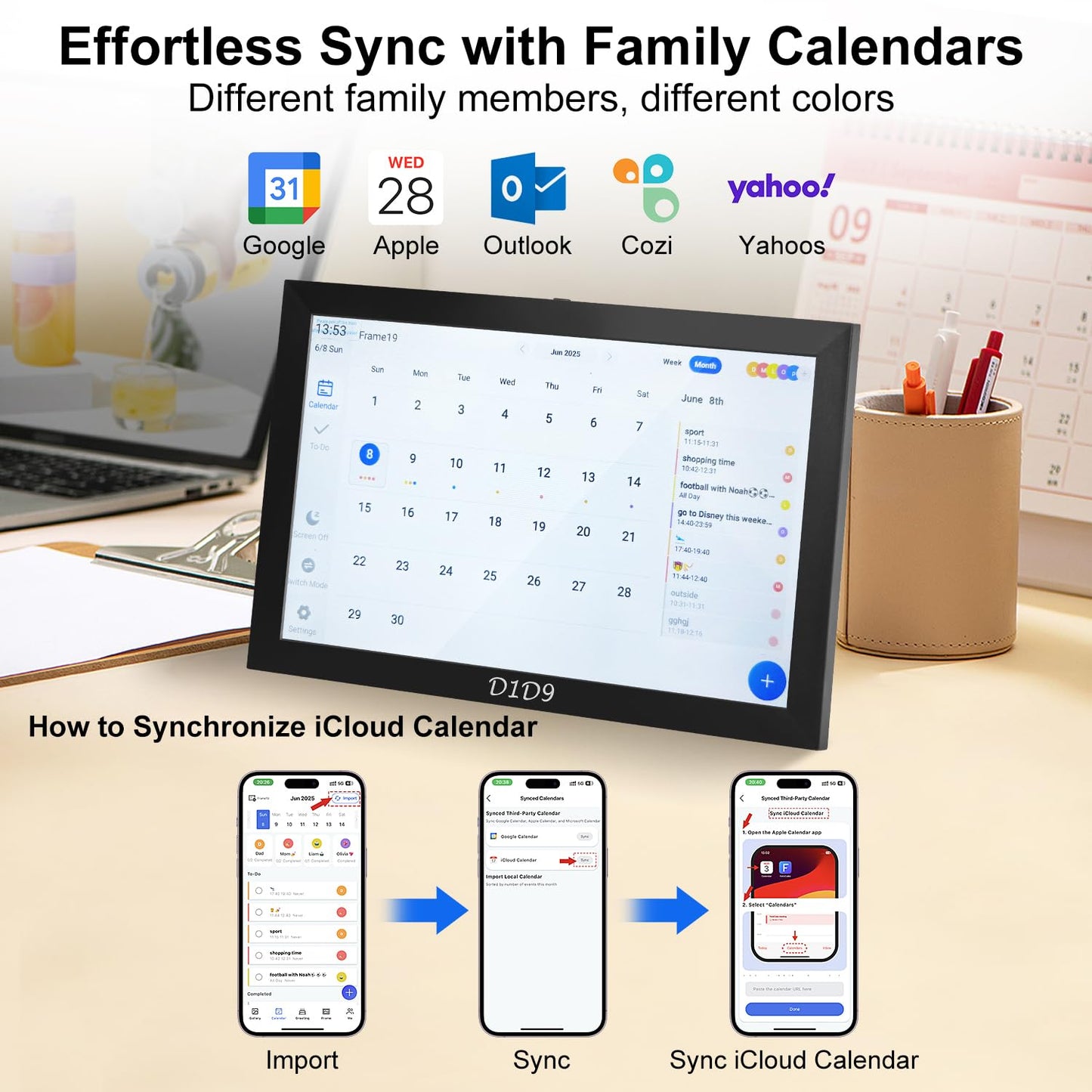 10.1 Inch Smart Digital Calendar, Chore Chart, Meal Planner, HD Touchscreen Smart Family Planner, Hearth Display Desk Digital Calendar Seamless Scheduling, for Home, Kitchen, Office, School