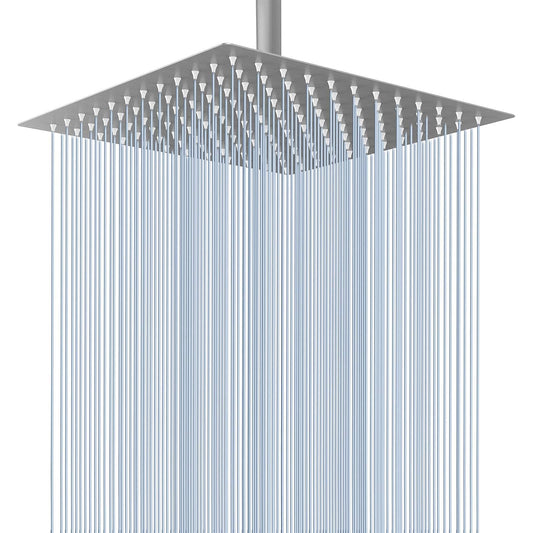 Voolan Rain Shower Head - High Flow Large Rainfall Shower Heads Made of Stainless Steel - Waterfall Bathroom Square Showerhead - Ceiling or Wall Mount (12" Brushed Nickel)