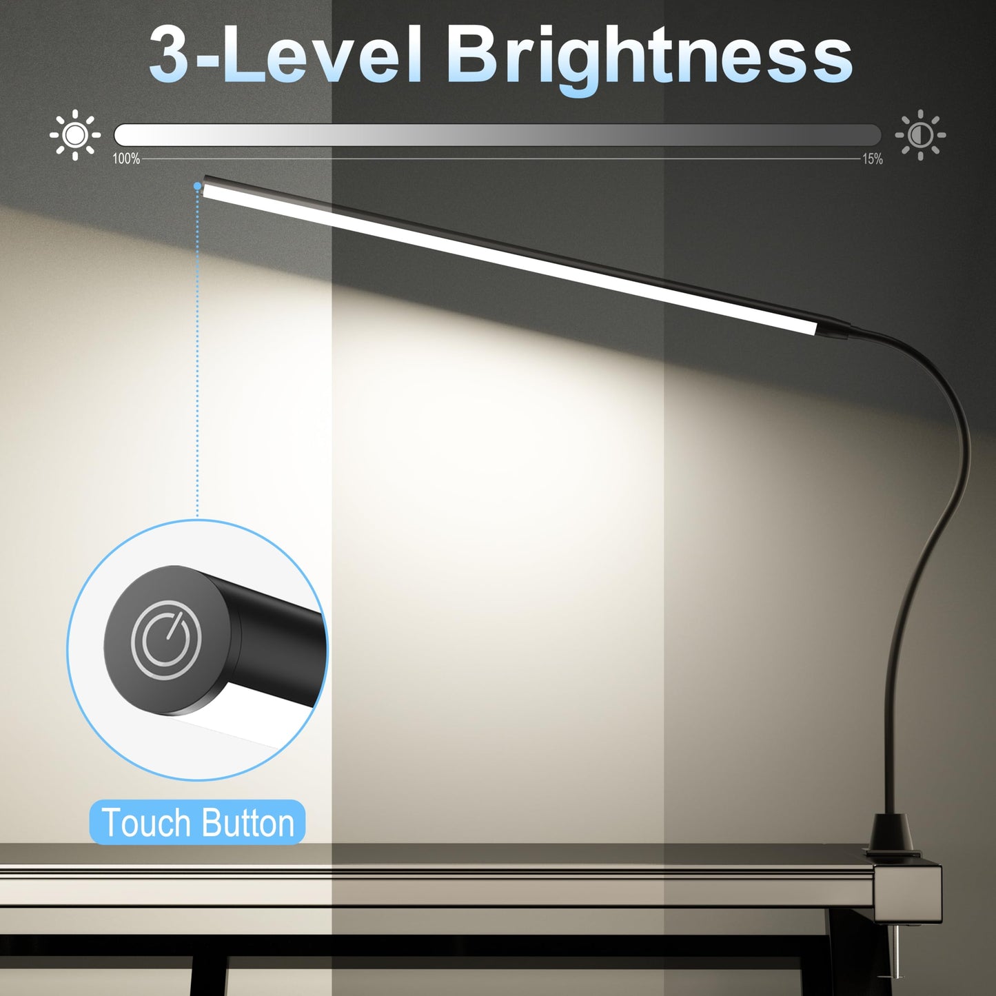 deeloop LED Clip-on Reading Light, 20" Ultra-Long Chips Bright Desk Lamp, 10%-100% Stepless Dimming & 3 Color Modes Office Lamp with 360 Gooseneck Memory Function Clamp Light
