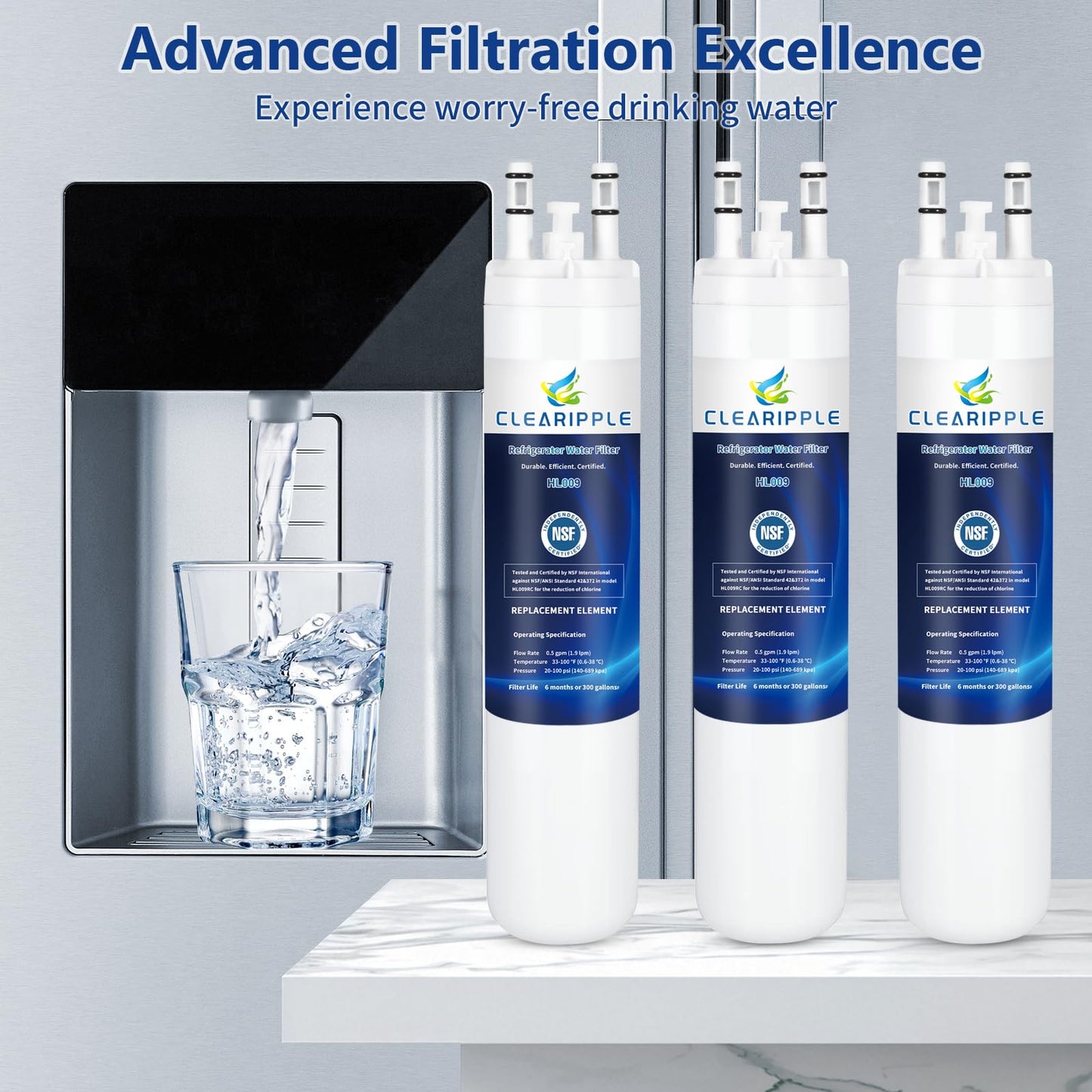 Clearipple Compatible with Kenmore 9999, 469999, 46-9999, A0094E28261 Water and Ice, NSF Certified Refrigerator Water Filter, 4 Pack