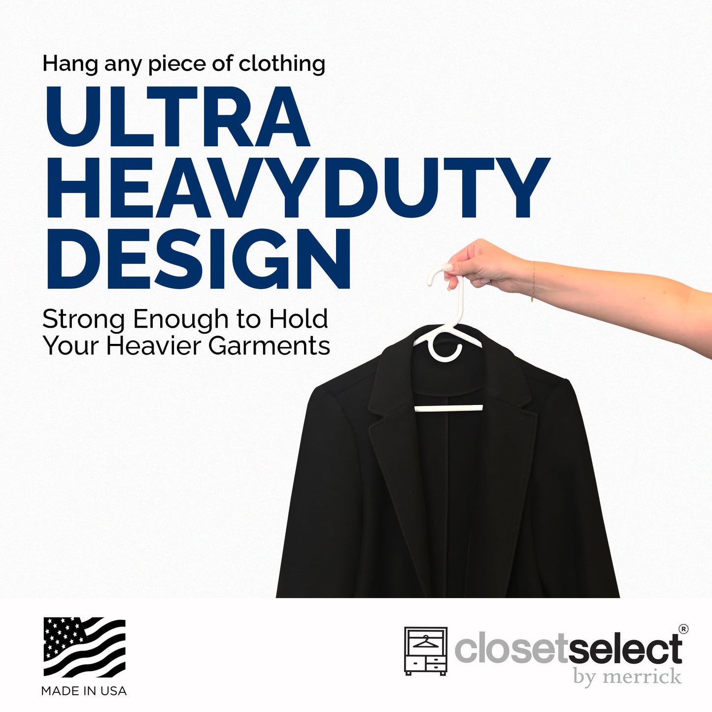 Ultra Heavy Duty Plastic Hangers, Made in USA, White Heavy Weight Hanger, Strong Plastic Hanger for Jackets, Pants, and Shirts, 28 Pack