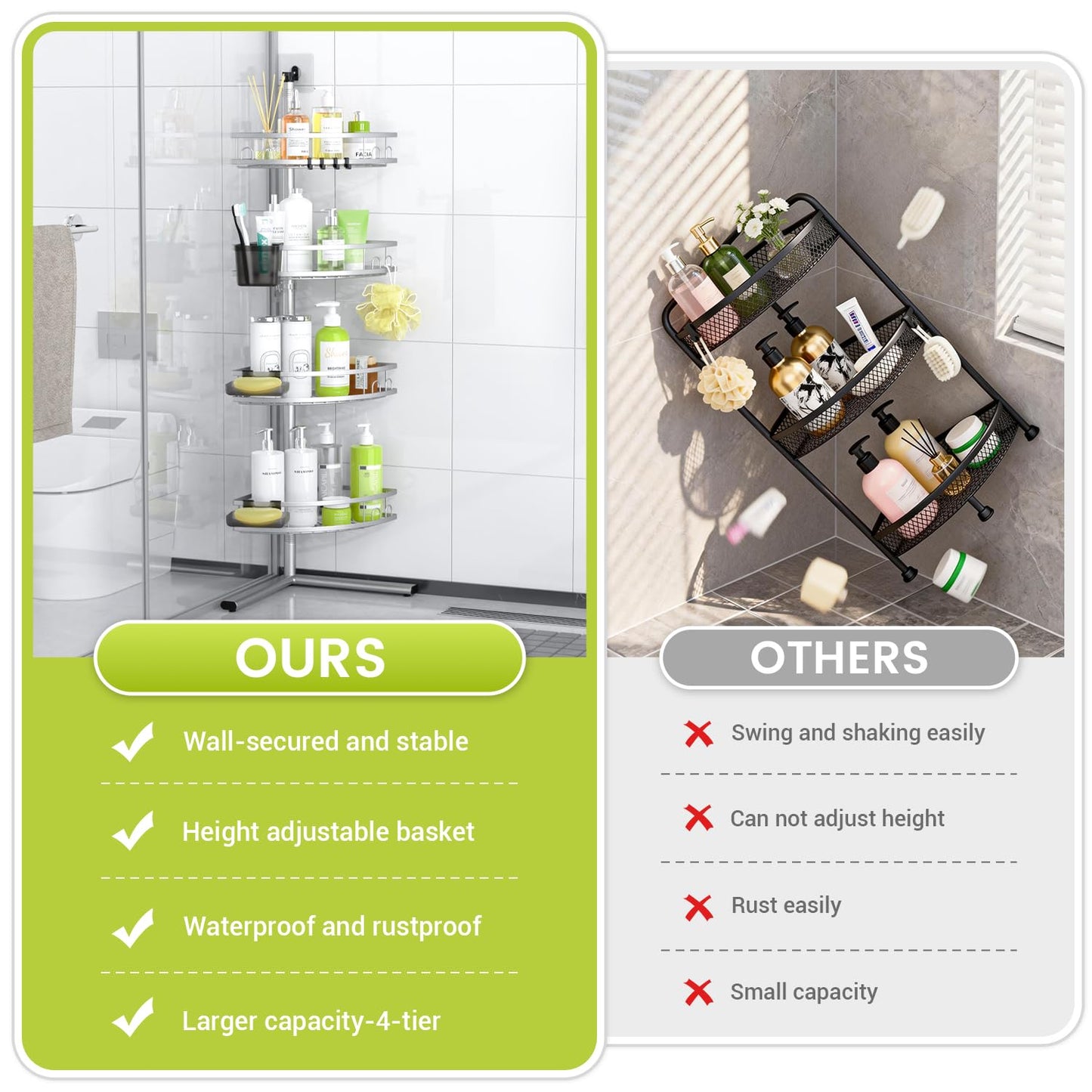 Aitatty Standing Shower Caddy Corner: 4-tier Rustproof Shower Organizer Shelf - Floor Shower Corner Shelf Rack Stand for Bathroom Chrome