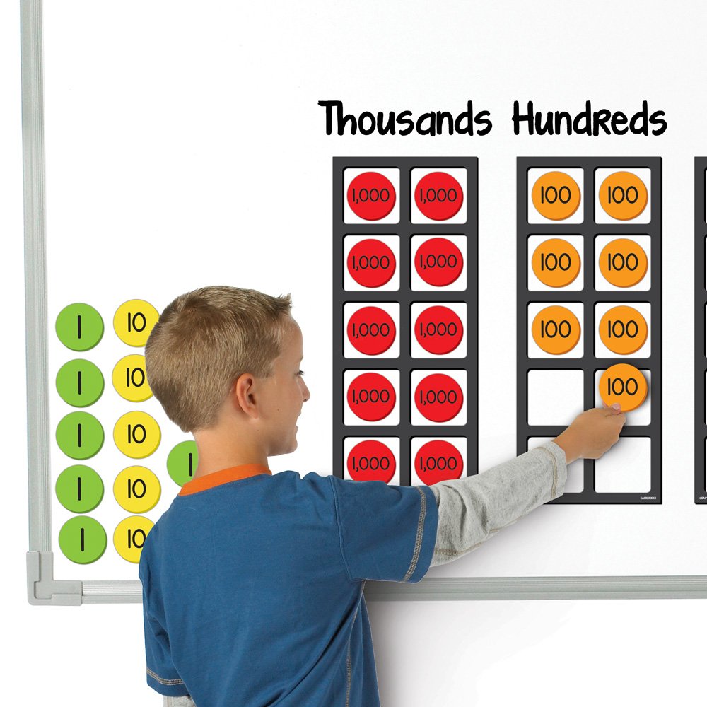 EAI Education Jumbo Magnetic QuietShape® Foam Place Value Disks - Ones to Thousands: Set of 80