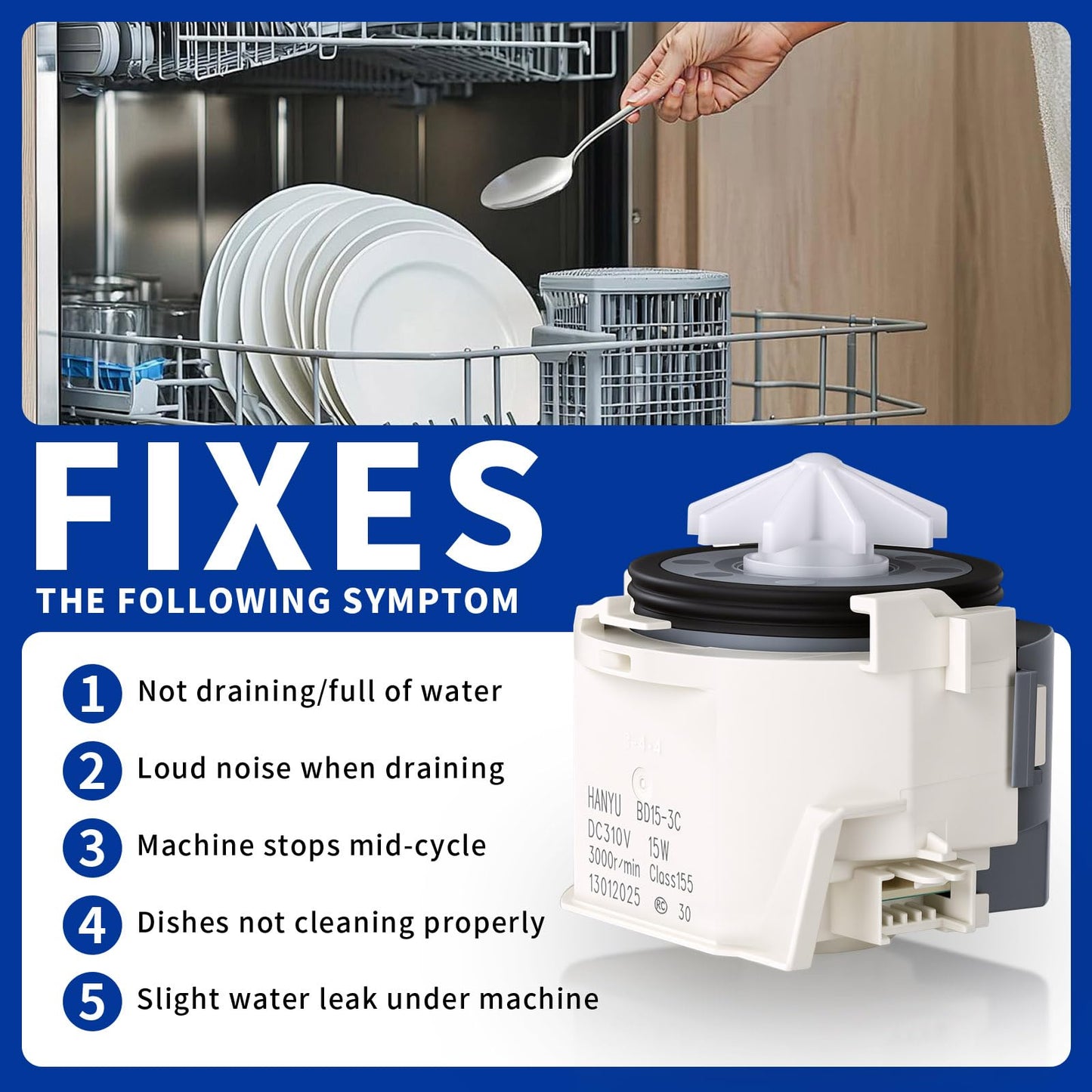 DD31-00016B BD15-3C Dishwasher Drain Pump Fit for Sam-sung DW80CG5450SRAA DW80CG5450MTAA DW80CG5451SRAA DW80CG5451MTAA DW80CG5420SRAA DW80CG5420MTAA DW80CG5020SRAA DW80CB5450APAA DW80CB545012AA