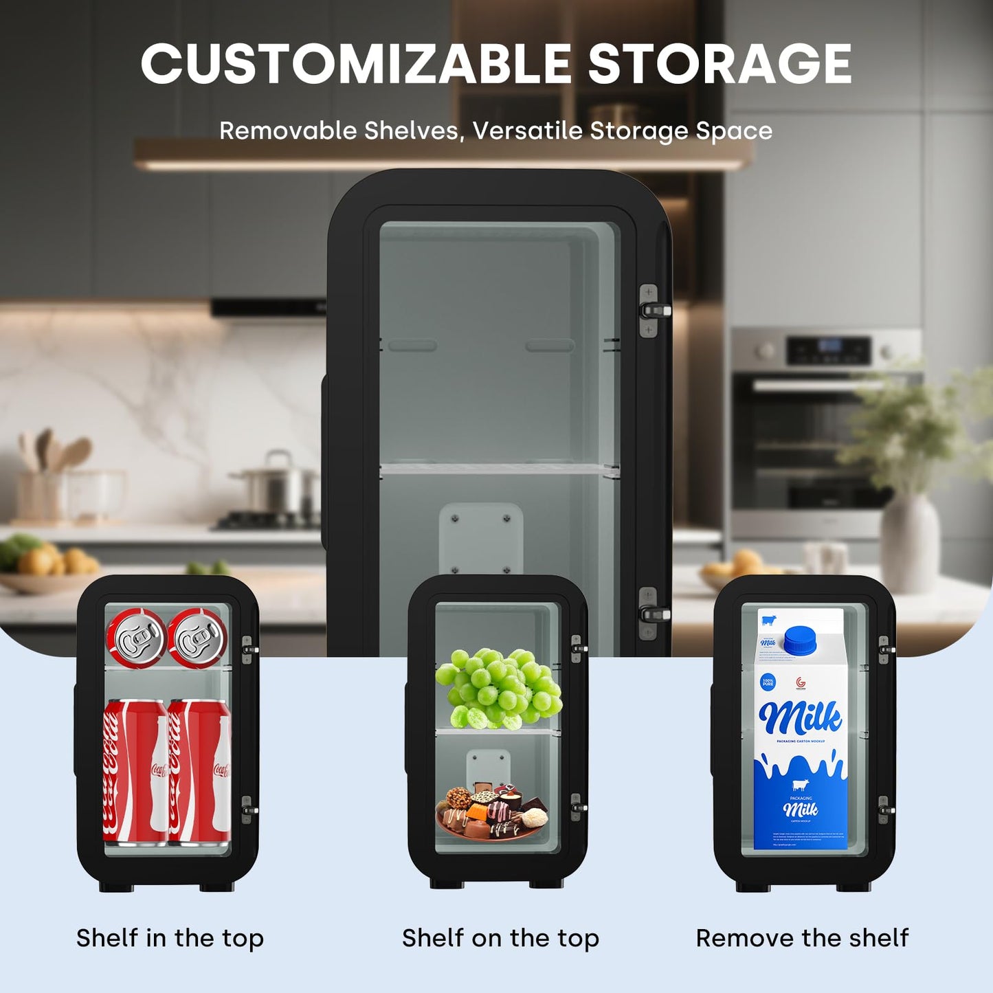 Enventor Mini Refrigerator, 6L/ 8 Can Compact Skincare Fridge AC+DC Power Cooler & Warmer Small Refrigerator for Bedroom, Skincare, Makeup, Cosmetics, Car, Office (Black)