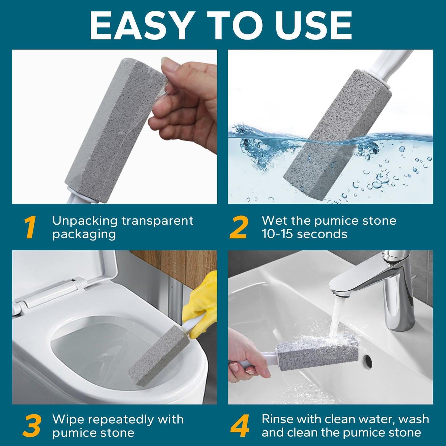 Emycool Pumice Stone Toilet Bowl Cleaner, 12 Pack Toilet Pumice Stone with Handle for Toilet Cleaning, Bathtubs, Sinks, Swimming Pools, Grills