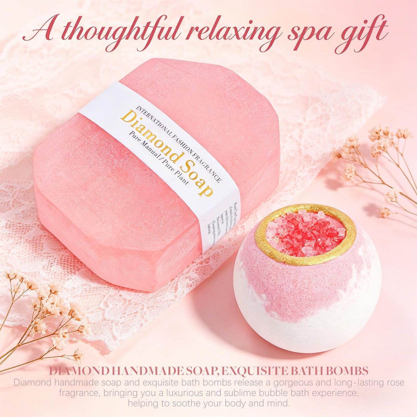 Gifts for Women, Birthday Gift for Women Self Care Get Well Gifts with Flannel Blanket, Rose Relaxing Spa Gift Valentines Mothers Day Gift for Her Mom Wife Girlfriend Sister Best Friend
