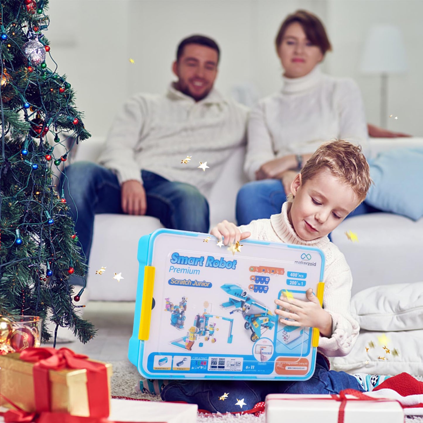 Makerzoid Coding Robot Kit for Kids, 200-in-1 RC Robot Building Toys with Motor Sensor,Scratch JR Coding Set with 36 Video Courses, Birthday Childrens' Day Gift for Kids 6+ (400+ Blocks)