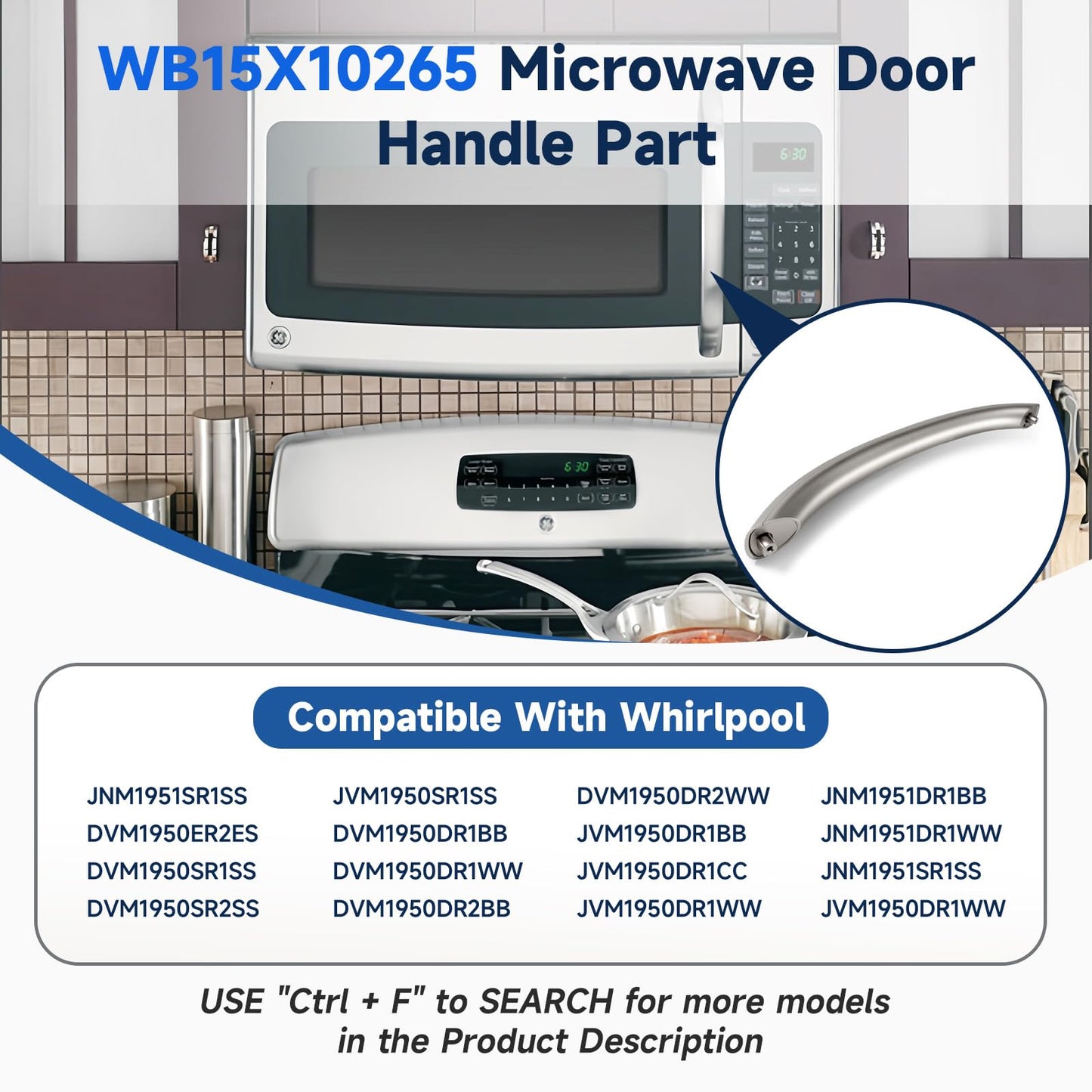 Upgraded WB15X10265 Door Handle Replacement Compatible with GE JNM1951SR1SS DVM1950ER2ES, WB15X10265 Microwave Door Handle Replace WB15X10260 WB15X10266 WB15X10264 AP5618277 2443838 AH3510619