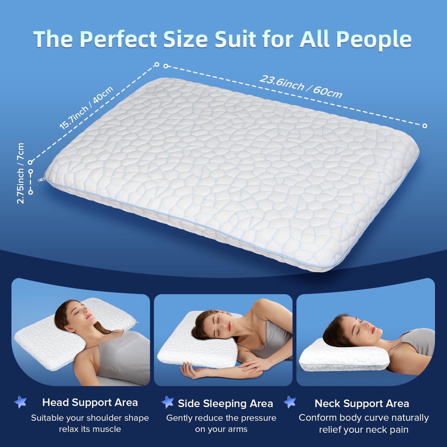Ultra Thin Flat Pillows for Sleeping,Cooling Slim Memory Foam Pillow 2.75 in Height Ultra Thin Pillow,Low Profile Sleeper Pillows for Stomach Sleeper for Neck and Back Support Stomach Sleeping Pillow