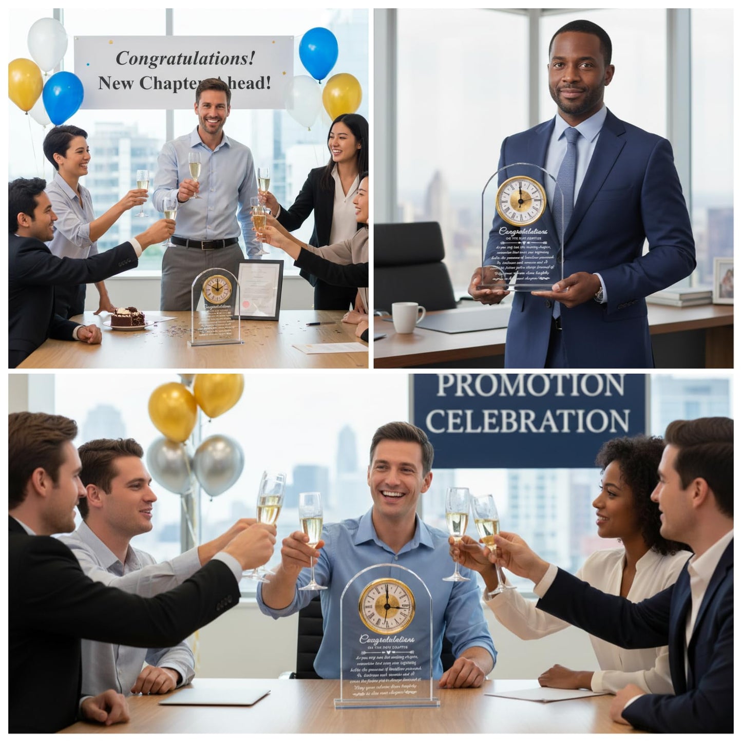 Movdyka Congratulations on Your Promotion Congrats on New Job Gifts for Women Men Coworker Crystal Clock Plaque Good Luck in New Chapter Farewell Appreciation Gift for Male Leader Employee Manager
