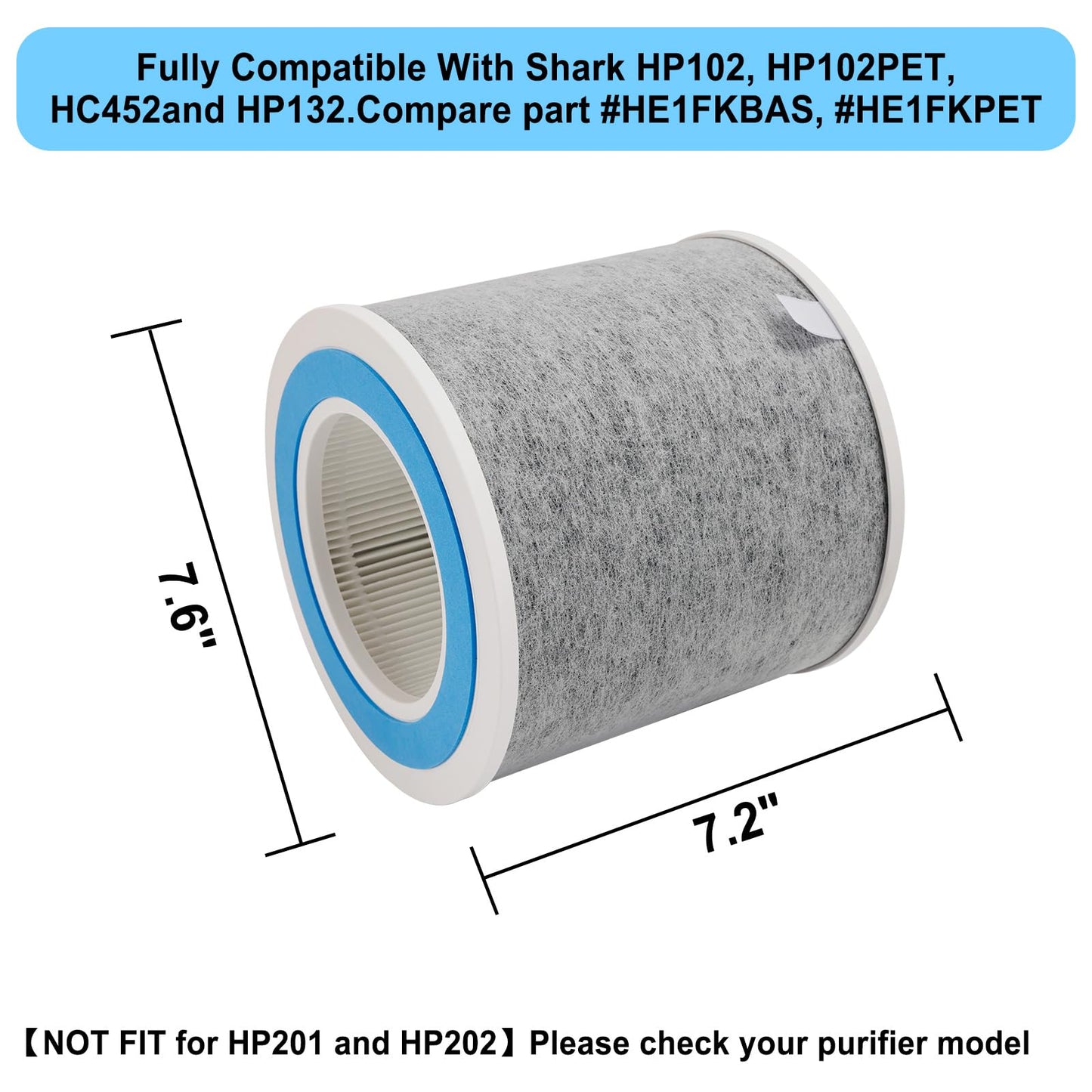 HP102 True HEPA Replacement Filter Compatible with Shark Air Purifier HP100, HP102, HC450, HC451, HC452, HC455, Compares to Part # HE1FKBAS and HE1FKPET, 2 Pack (HP102 Filters (2-Pack))