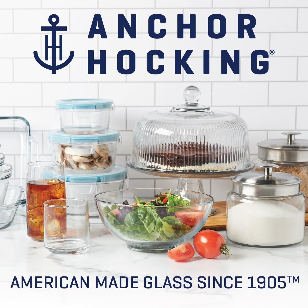 Anchor Hocking 12 Piece Glass Storage Containers with Lids (6 Glass Food Storage Containers & 6 Red SnugFit Lids)