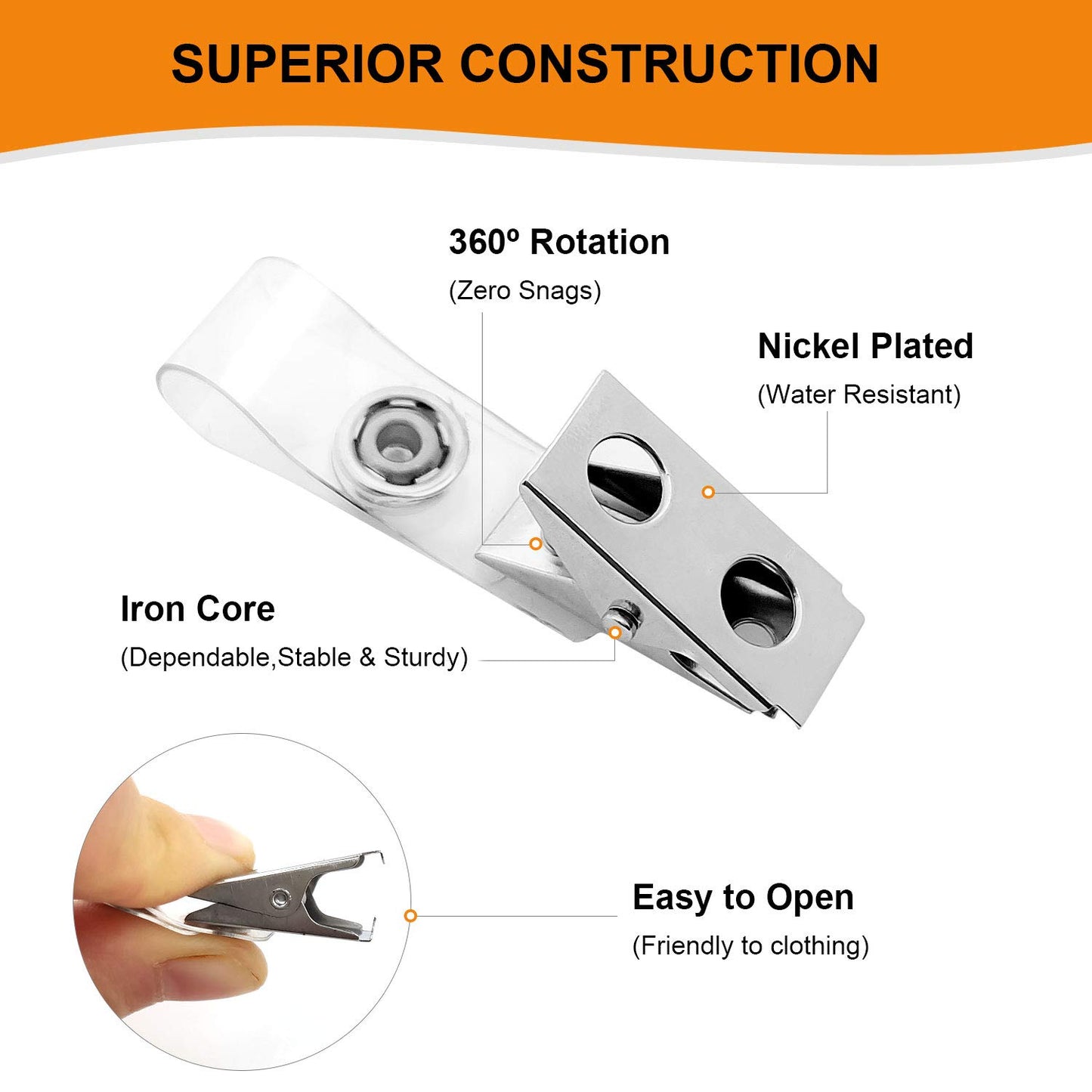 Fushing 300Pcs Metal Badge Clips with Clear PVC Straps for ID Cards and Badge Holders
