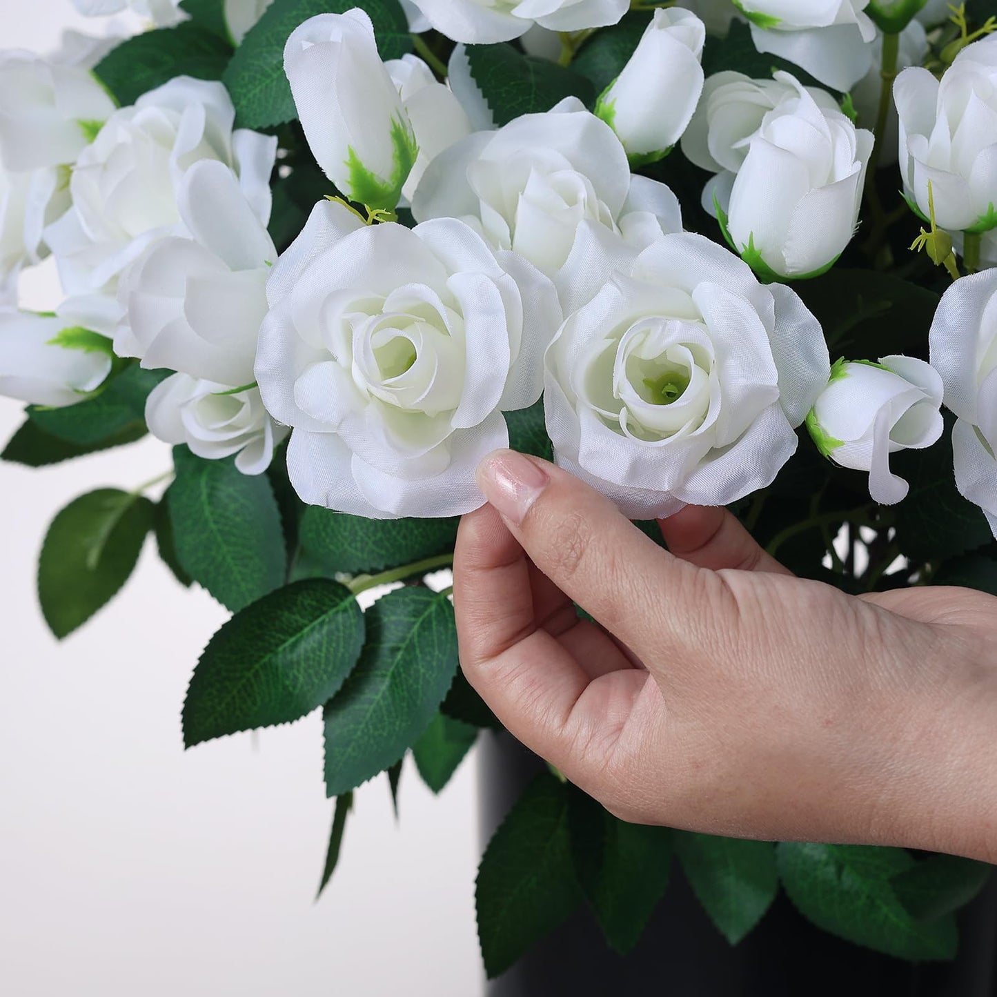 Juxdp 2 Set of Artificial Rose Topiary Trees - Faux Silk Flower Potted Plant, UV Resistant Fake Outdoor Rose Bush for Front Door, Farmhouse, Porch, Garden Decor (White)