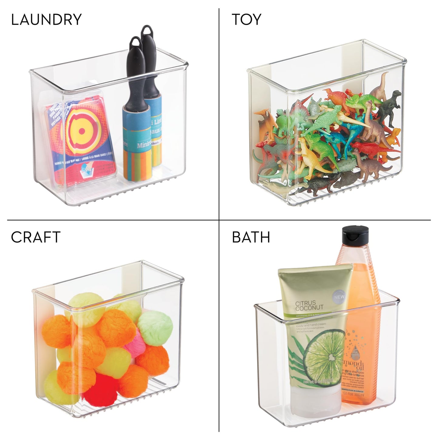 iDesign Adhesive Organizer Bin - Damage-Free Hanging for Kitchen, Bathroom, or Office - Set of 4 - Clear