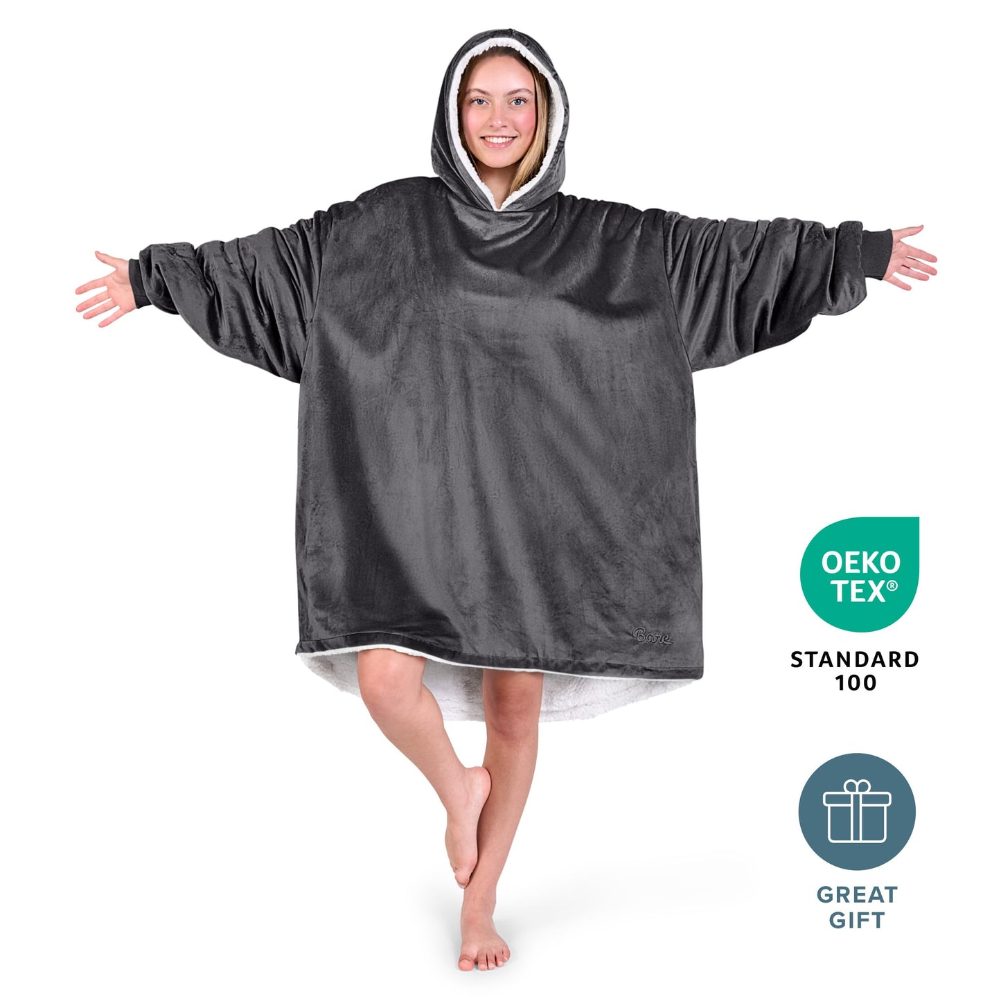 Bare Home Sherpa Fleece Wearable Blanket - Oversized Wearable Blanket Hoodie - Adult Size - Warm & Cozy - Soft Hoodie - Comfortable Sweatshirt with Two Zipper Pockets (Adult, Forged Iron Grey)