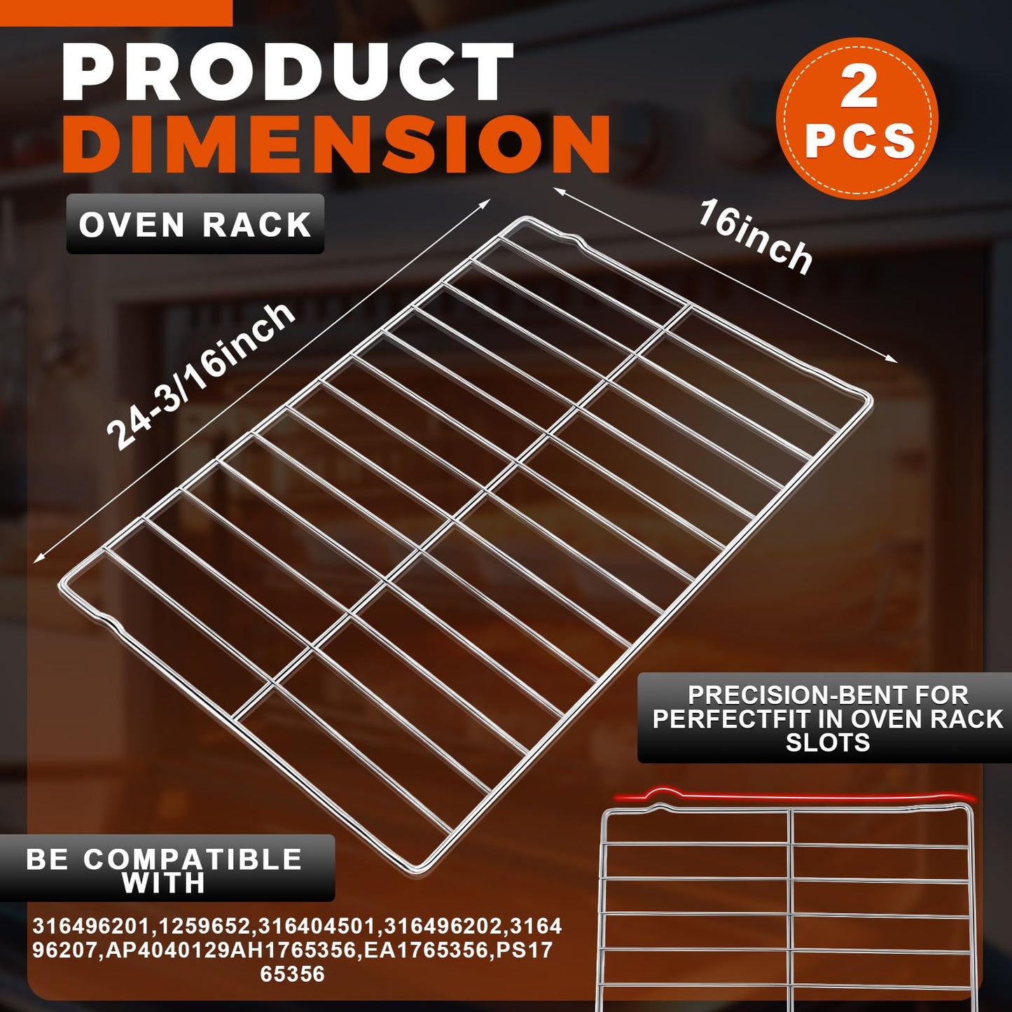 Zonon 2 Pcs Oven Racks Replacements 24-3/16 x 16 Inch Oven Grill Rack 304 Stainless Steel Compatible with Replace Range Stove