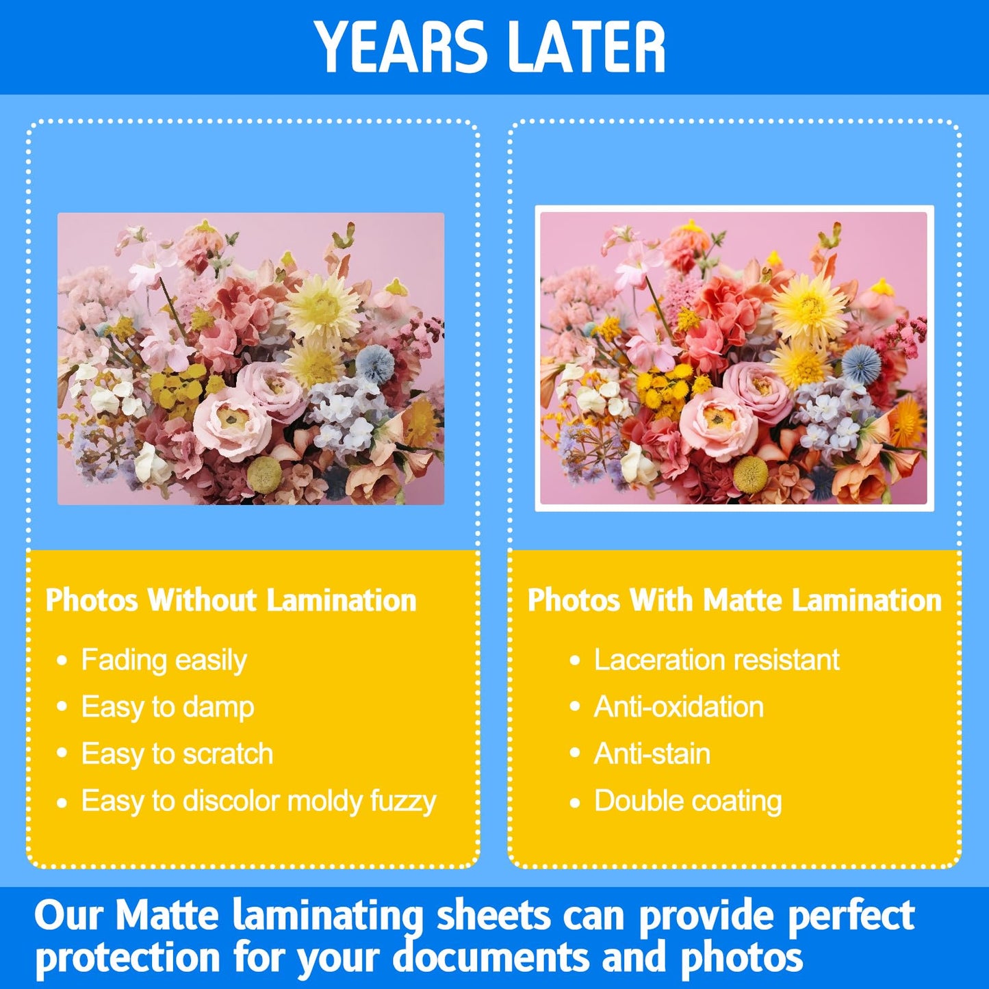 Kosiz 100 Pack Matte Self Adhesive Laminating Sheets, 9 x 11.5 Inches, 4 Mil Thick for Letter Size 8.5 x 11 Matte Finish Self Lamination Sealing, No Heat Laminating, With Scraper