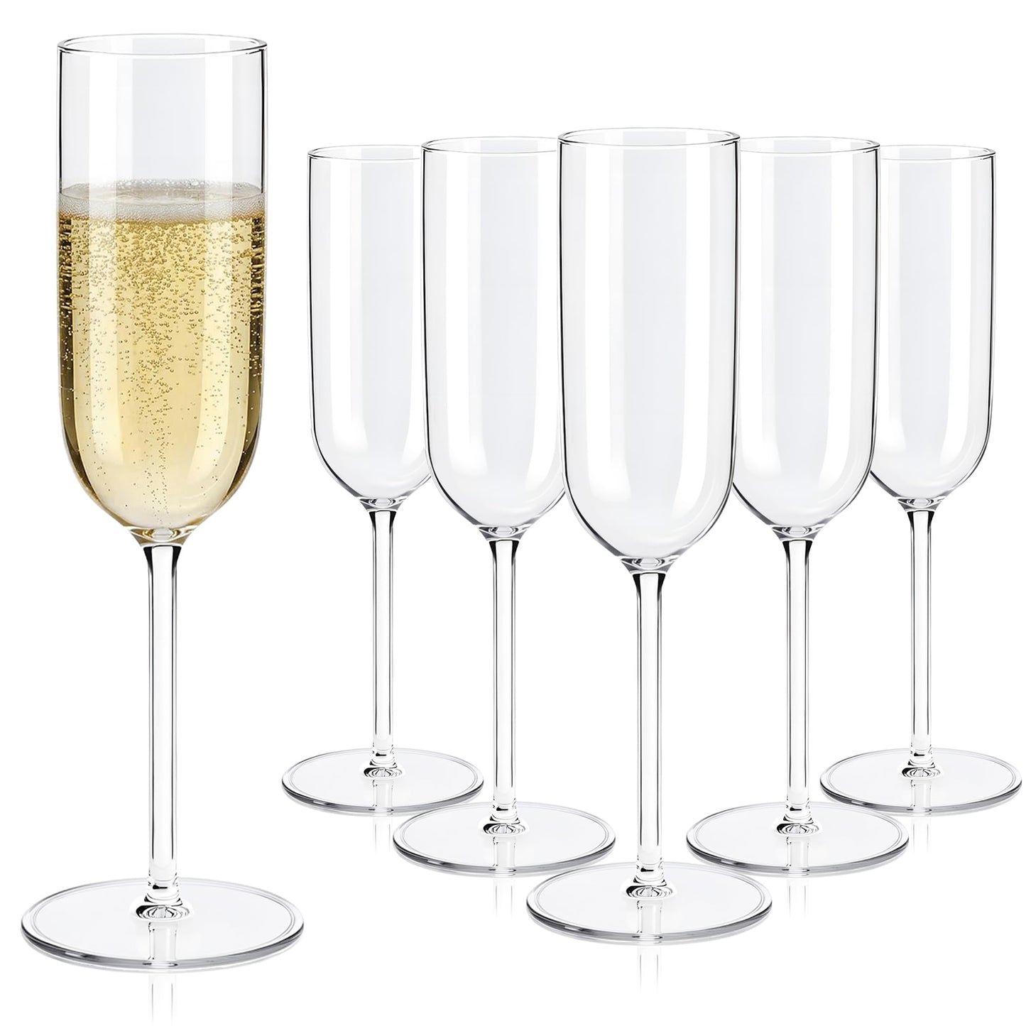 LEYIQU Plastic Champagne Flutes Set, 6oz Unbreakable Champagne Glasses Bulk, Shatterproof Reusable Mimosa Prosecco Sparkling Wine Cups for Wedding Party (Clear, 24pcs)