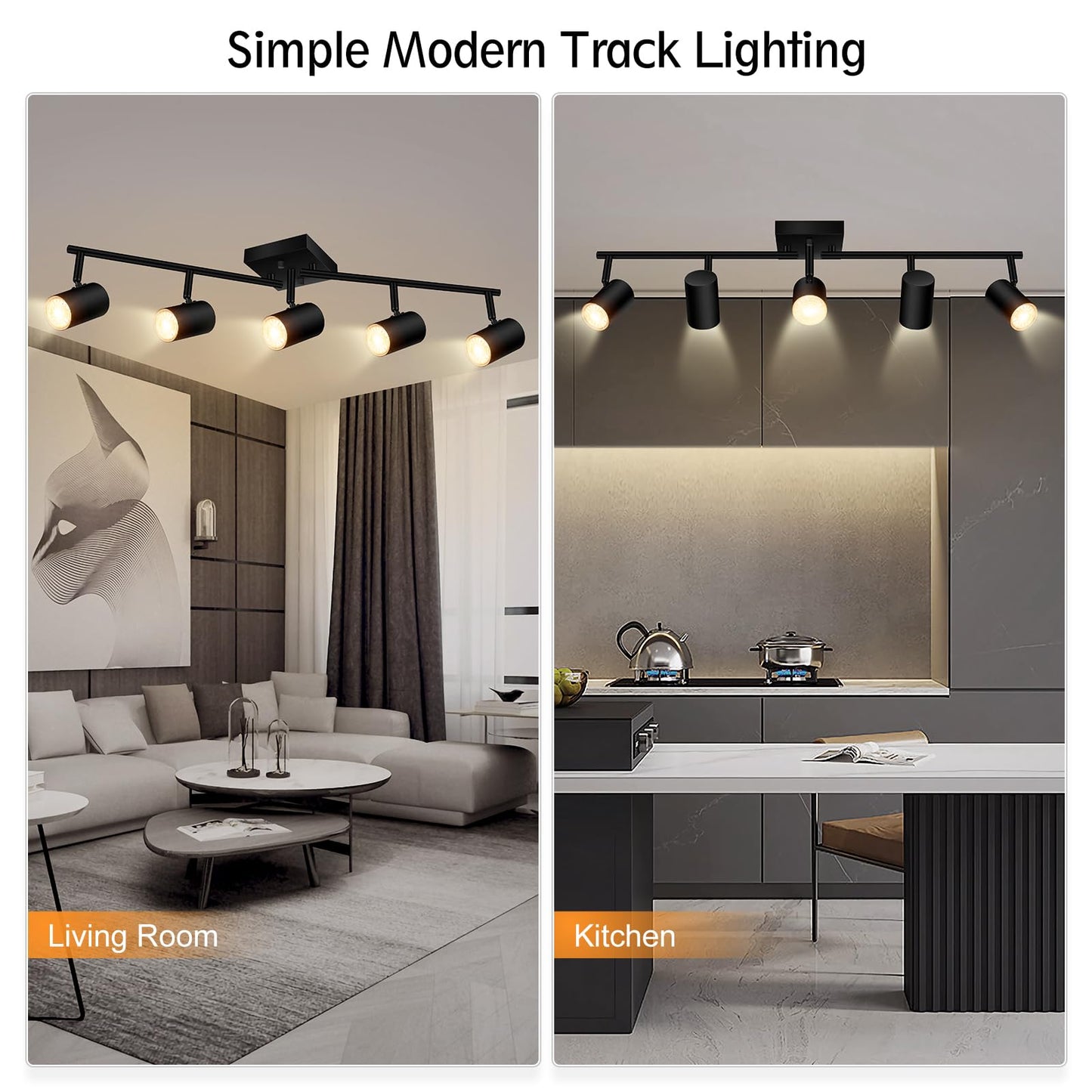 BoostArea Track Lighting Kit, Kitchen Lighting Fixtures Ceiling, 5 Light Track Lights, Rotatable Light Heads, Modern Track Lighting Fixtures Ceiling for Bedroom/Living Room,GU10 Bulb Not Included