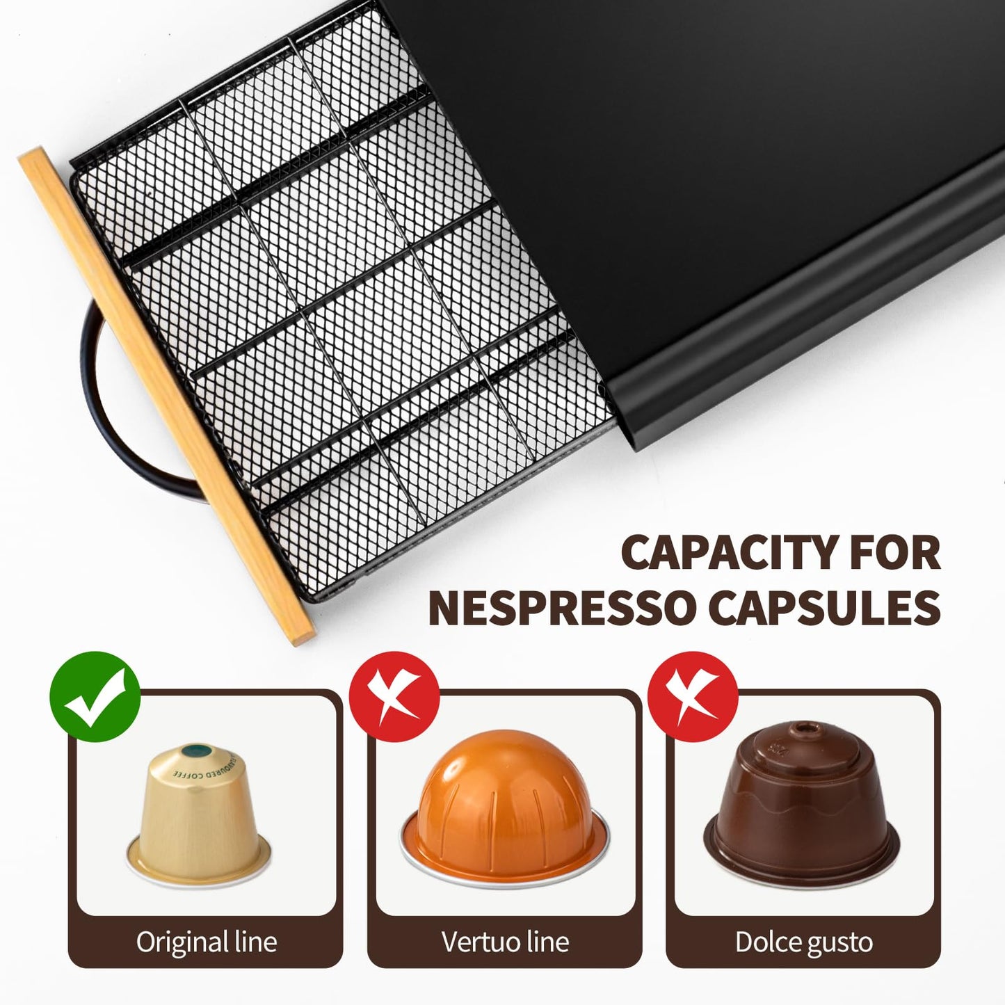 Coffee Pod Holder Drawer– serve for OriginalLine Capsules, Holds 40 Coffee Pods – Sleek Coffee Station Organizer with Anti-Slip Base