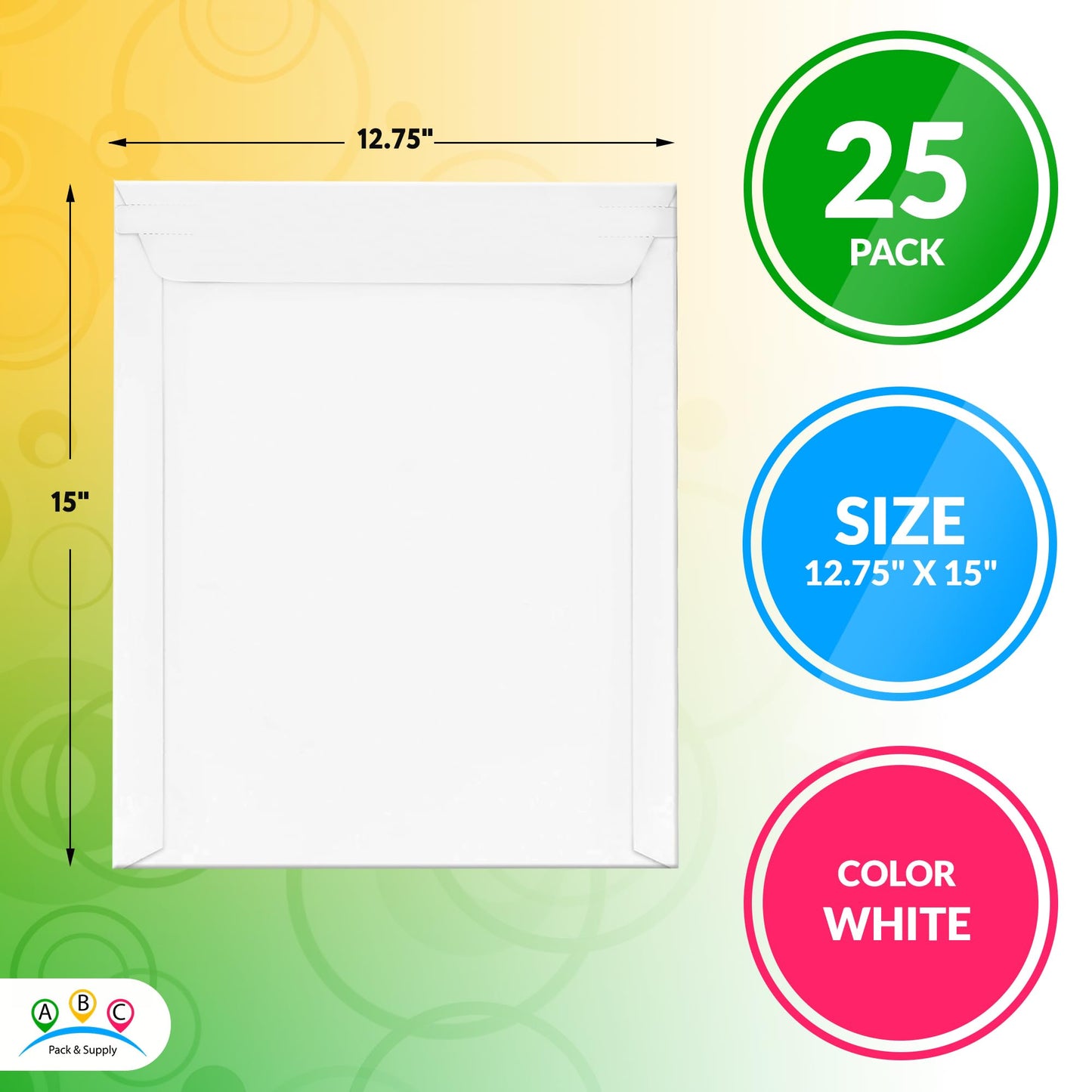 ABC PACK & SUPPLY Rigid Mailers 12.75 x 15 Inch, White Cardboard Envelopes, Self Seal Tear Strip, 550 GSM Paperboard, Stay Flat Design, Pack of 25