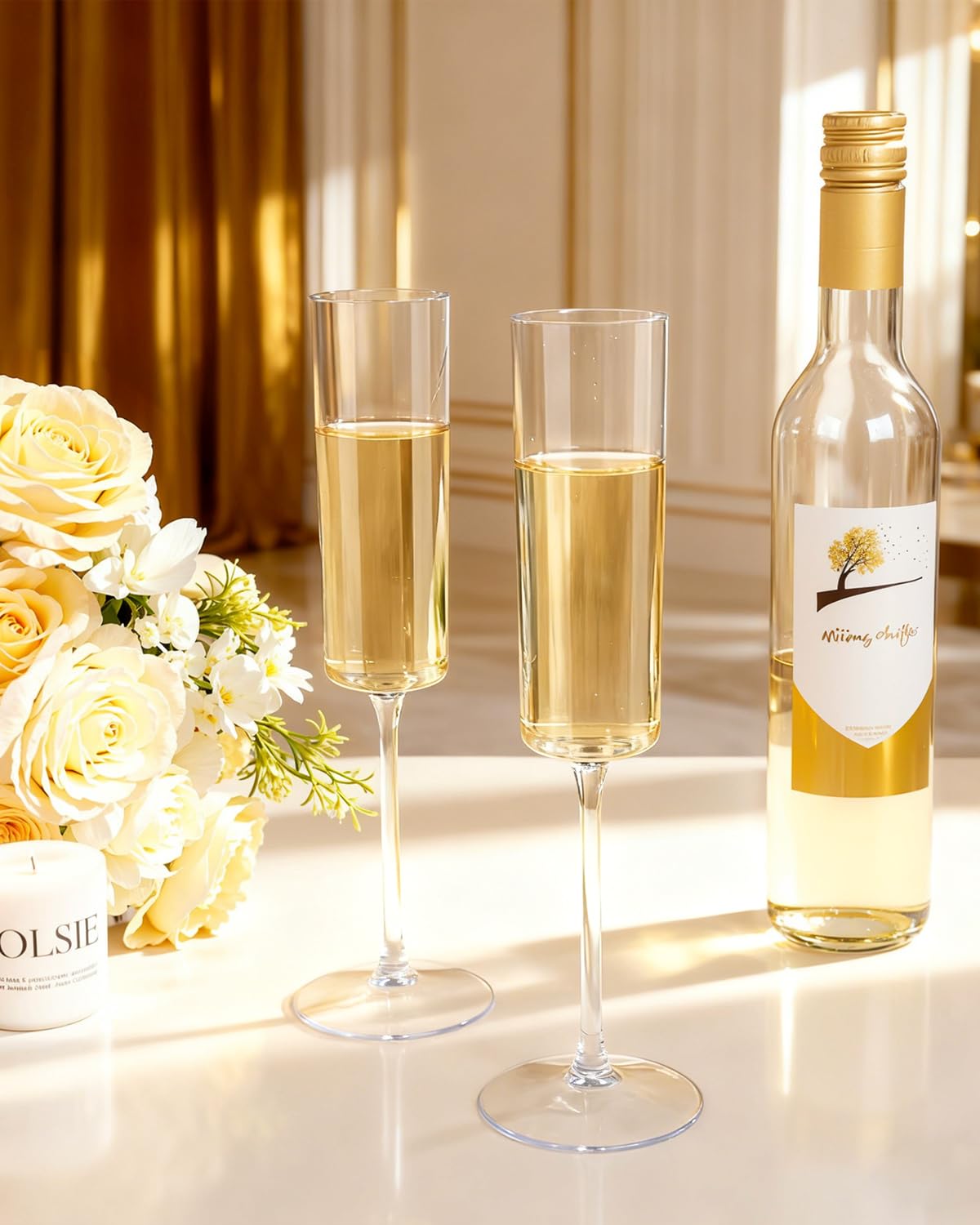 Ciaell 36 Pack Plastic Champagne Flutes - 6 Oz Disposable Champagne Glasses - Square Clear Plastic Toasting Glasses for Party Birthday Anniversary Wedding
