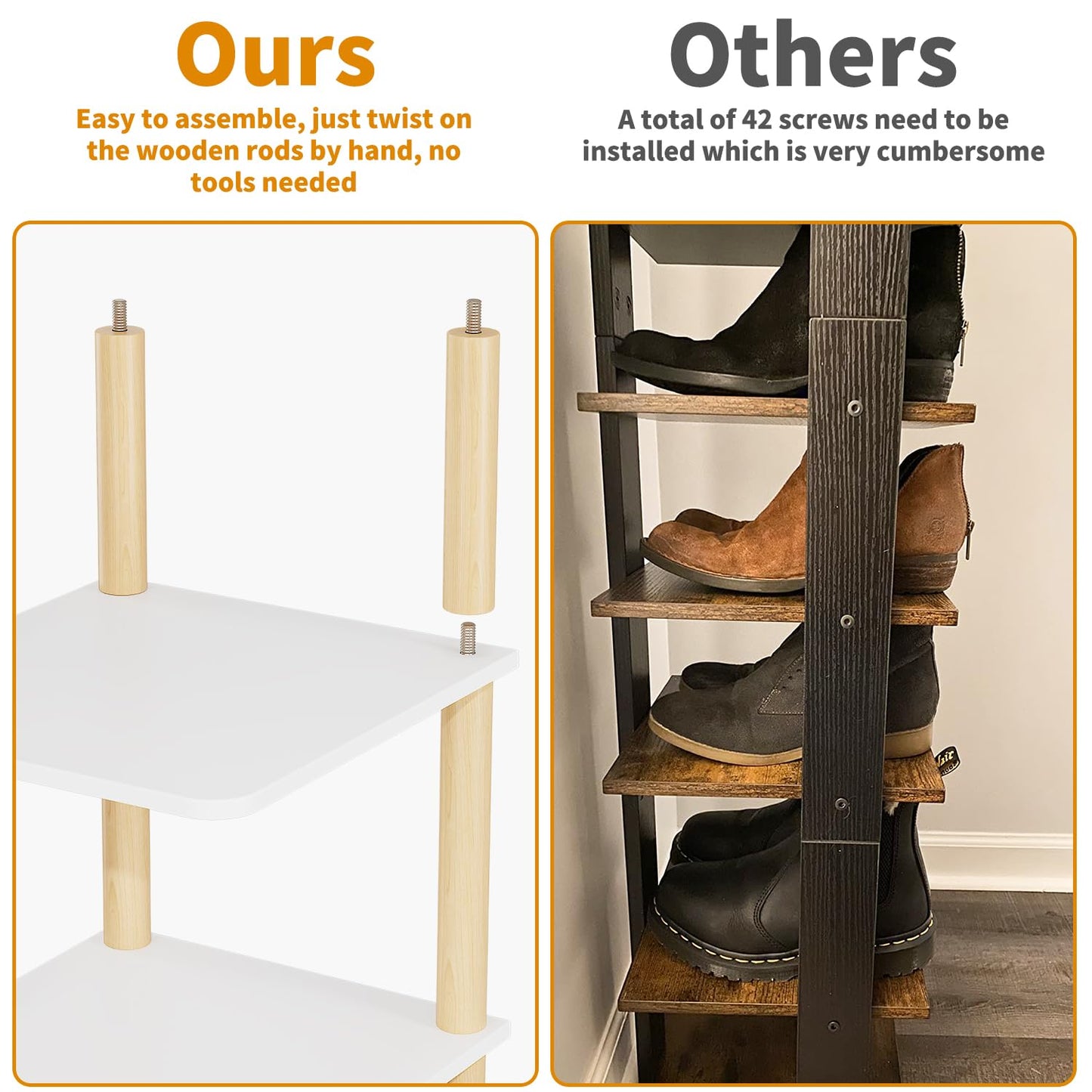 LUCKNOCK Vertical Shoe Rack, 8-Tier Tall Narrow Shoe Organizer for Entryway, Closet, Dorm & Small Spaces, Freestanding Wooden Shoe Shelf Tower for Boots, Sneakers, Heels. (White)