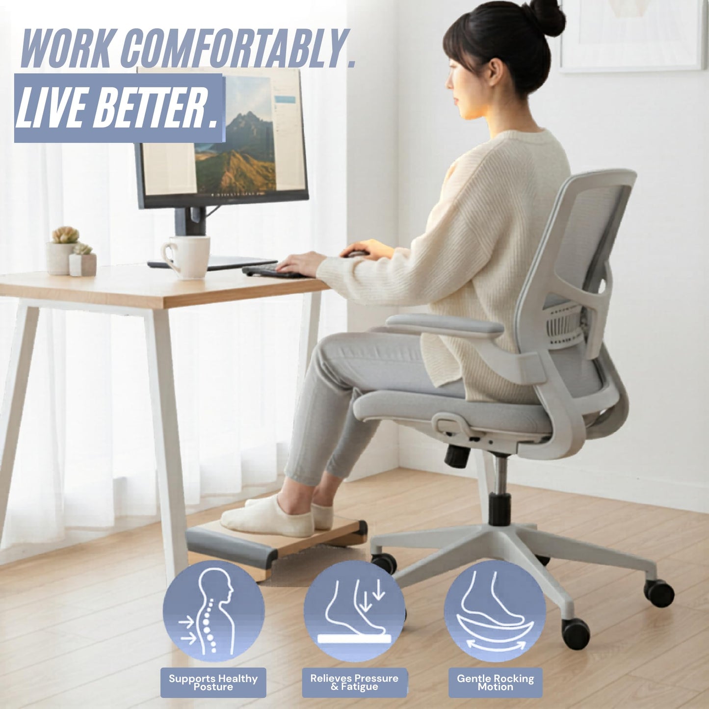 Tiel Ergonomic Foot Rest for Under Desk at Work, Rocking Footrest with Comfort Support, Office Foot Stool for Desk Chair, Leg Rest Stand for Home and Remote Office