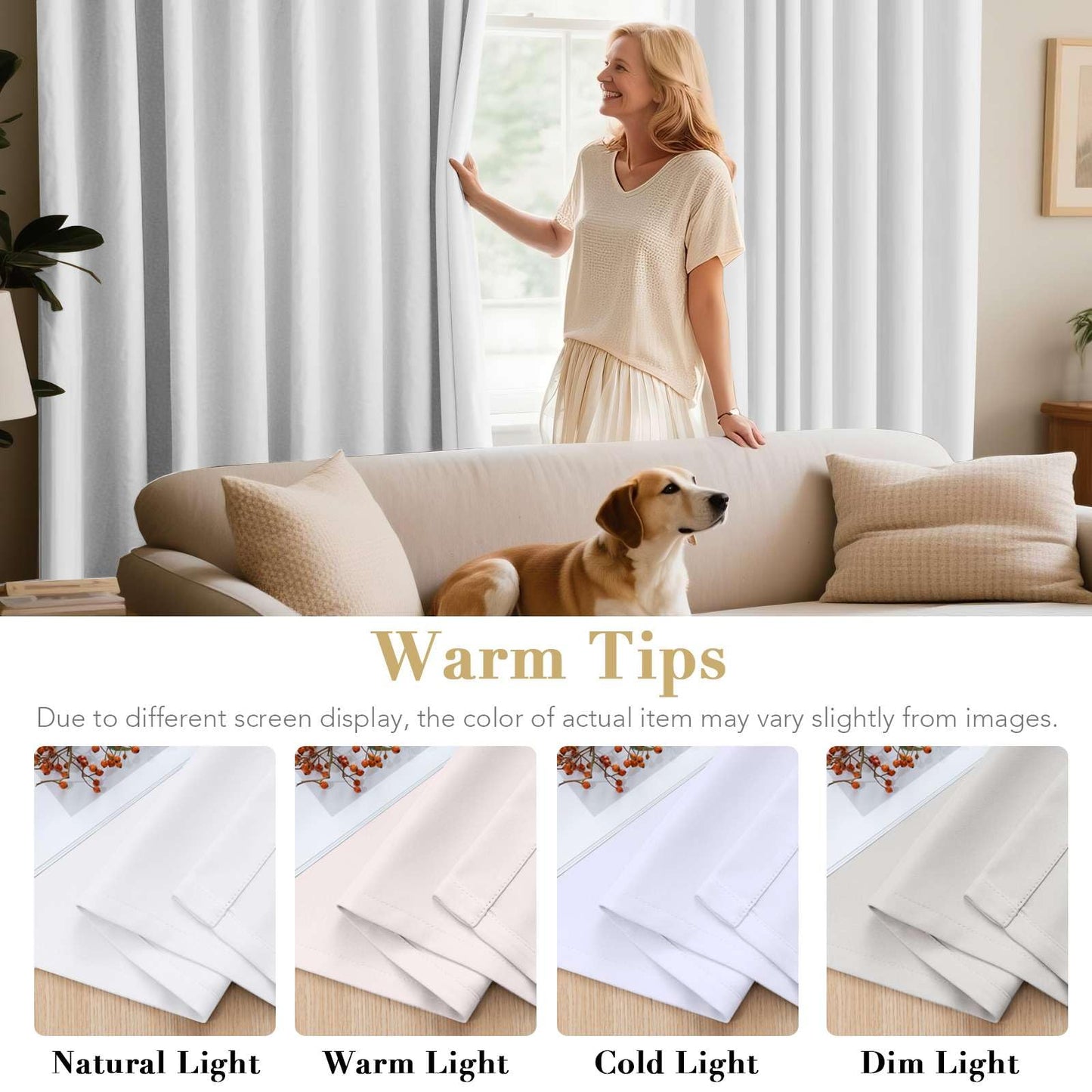 H.VERSAILTEX White Curtains 84 inches Long for Living Room Thermal Insulated Room Darkening Window Treatment Panels Drapes Light Reducing Curtains for Bedroom, 2 Panels, 52" W x 84" L, White