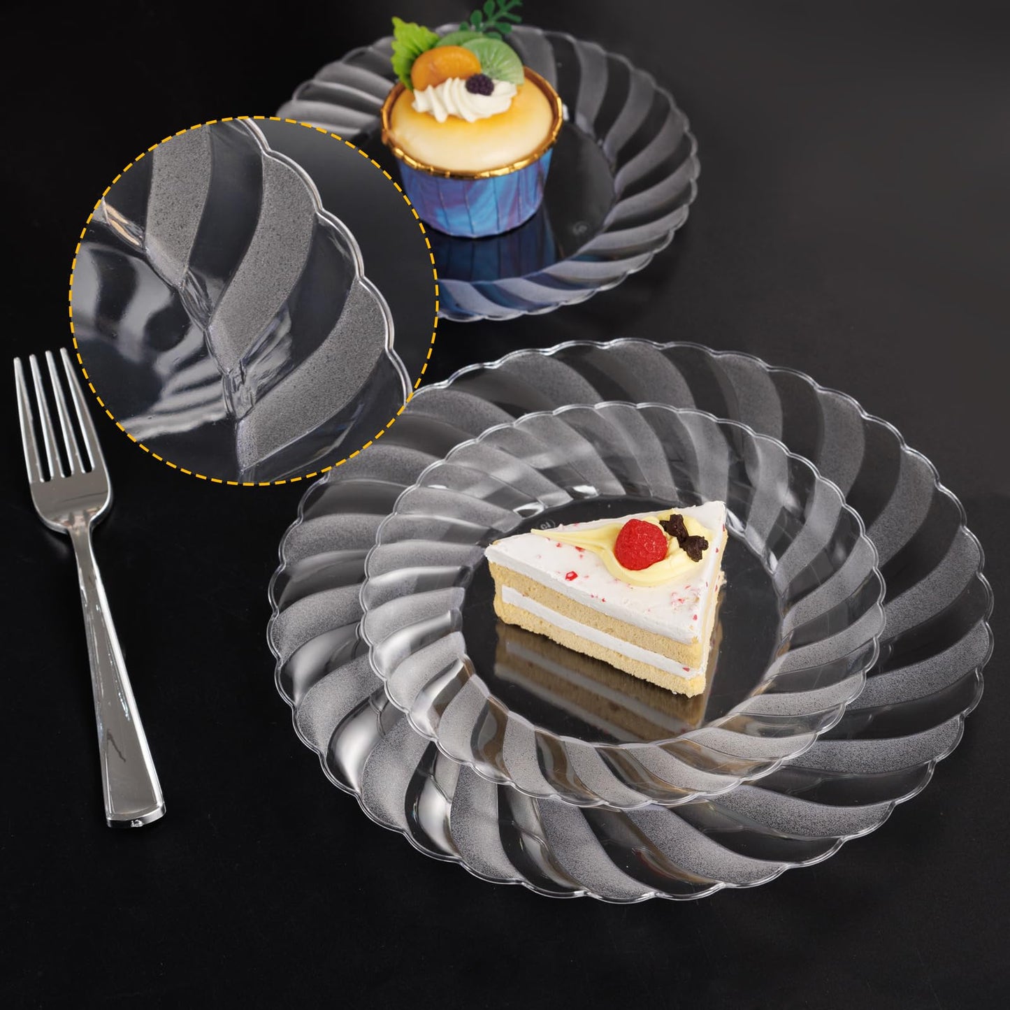 U-QE 100 Pieces Clear Plastic Plates-6 Inch Plastic Dessert Plates Disposable - Washable & Reusable - Premium Hard Clear Plates Fancy Disposable Heavy Duty Plastic Plates for Party,Weddings and Events