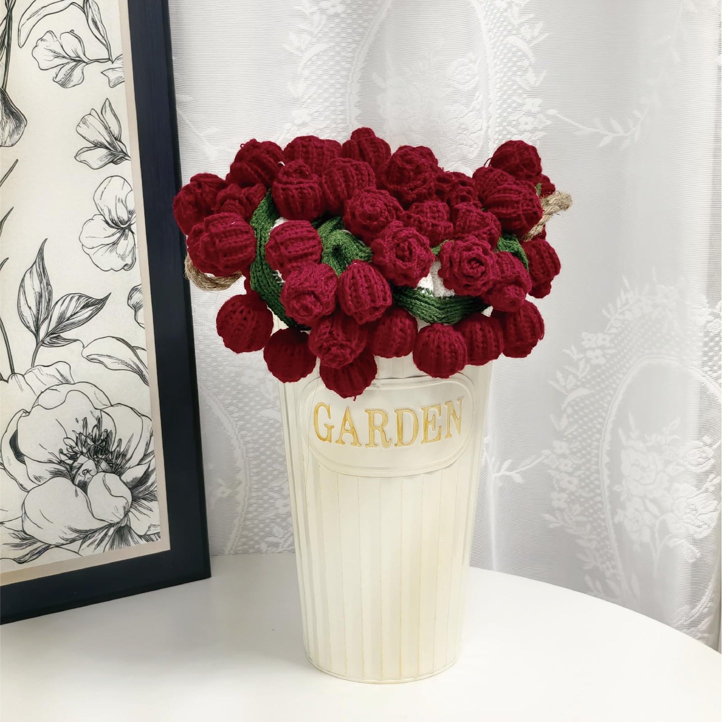 SoffMoiis Crochet Flowers Bouquet Blanket, Handmade Rose Blanket, 59 Inch Round Floral Soft and Romantic Gifts for Birthday, Mother's Day, Valentine's Day, Home Decor, Bed, Sofa