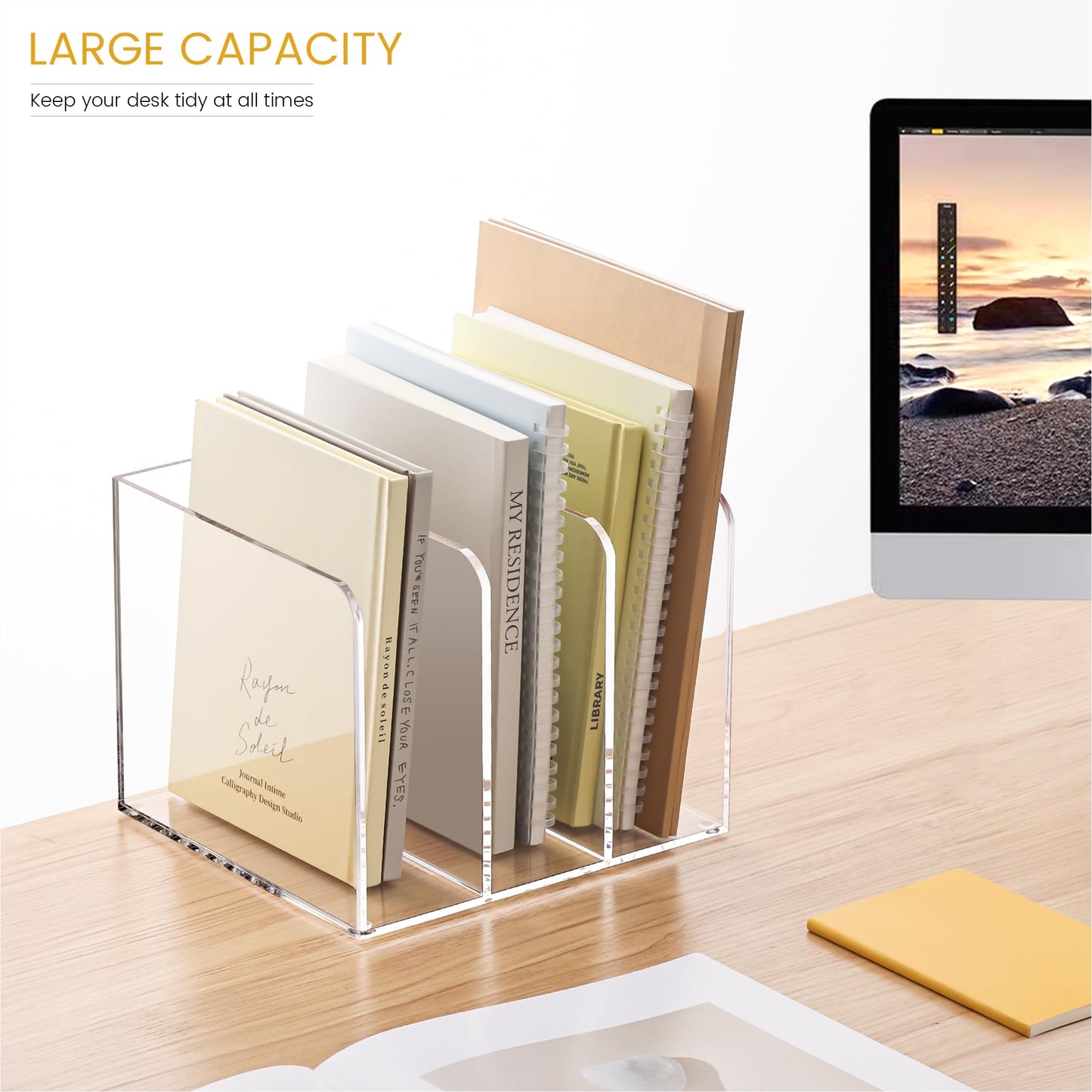 HeZone Acrylic Magazine Holder,Clear Desk Organizer with 3 Vertical Compartments,Magazine File Holder Sorter Rack Workspace Organizers for Home Office & Classroom(B5)