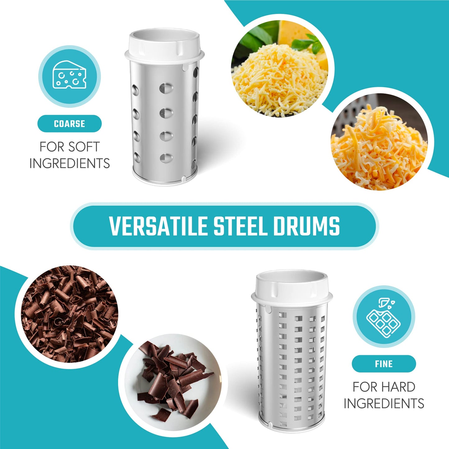 Vivaant Parmesan Cheese Grater Hand Crank, Restaurant-Grade Rotary Cheese Grater Handheld Italian Style with 2 Stainless Steel Drum Blades is Dishwasher Safe & Easy to Clean